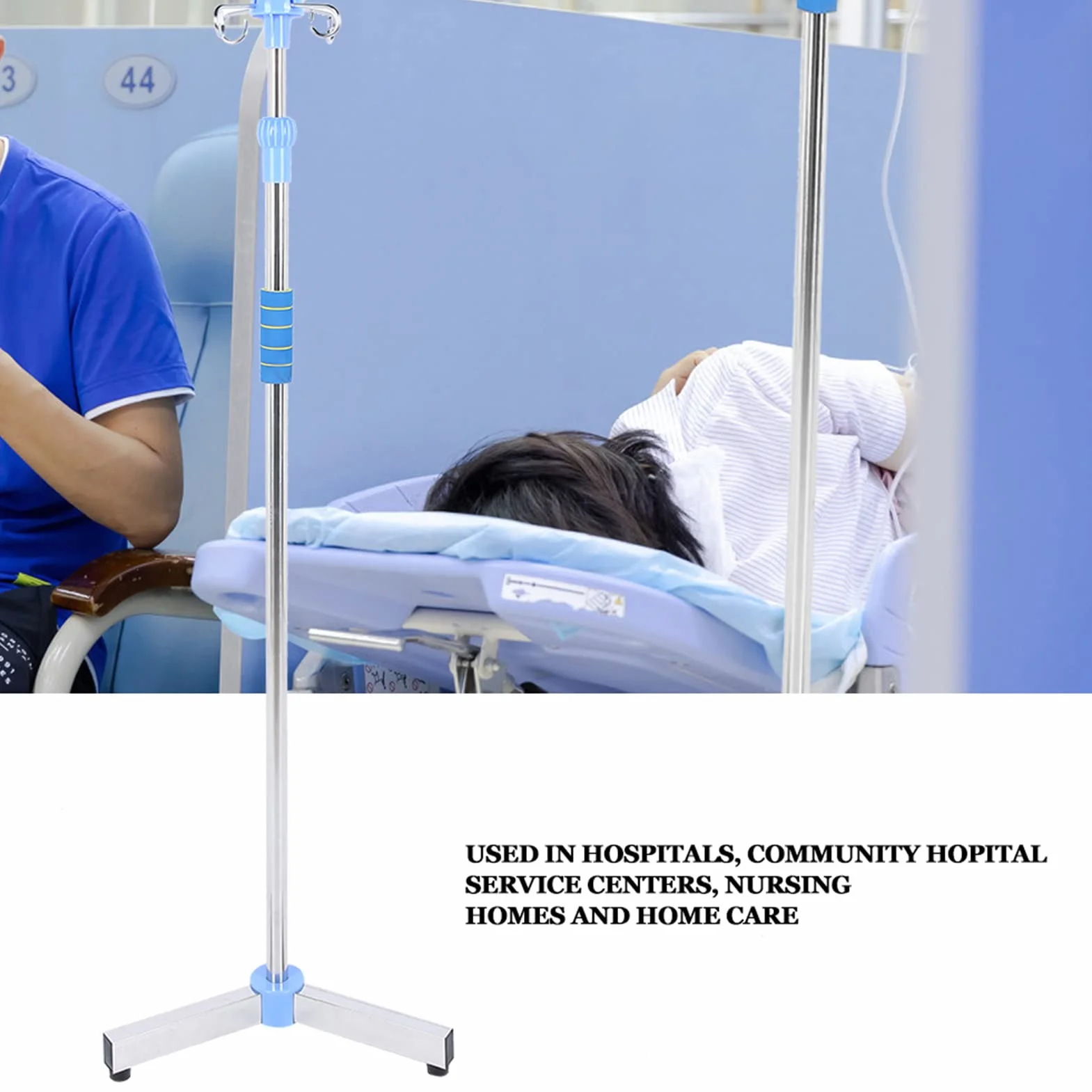 Soporte para Poste Intravenoso, portátil plegable médico IV fluido bolsa de pie con 4 ganchos y 3 ruedas, altura ajustable de acero inoxidable IV bolsa de pie para los hospitales