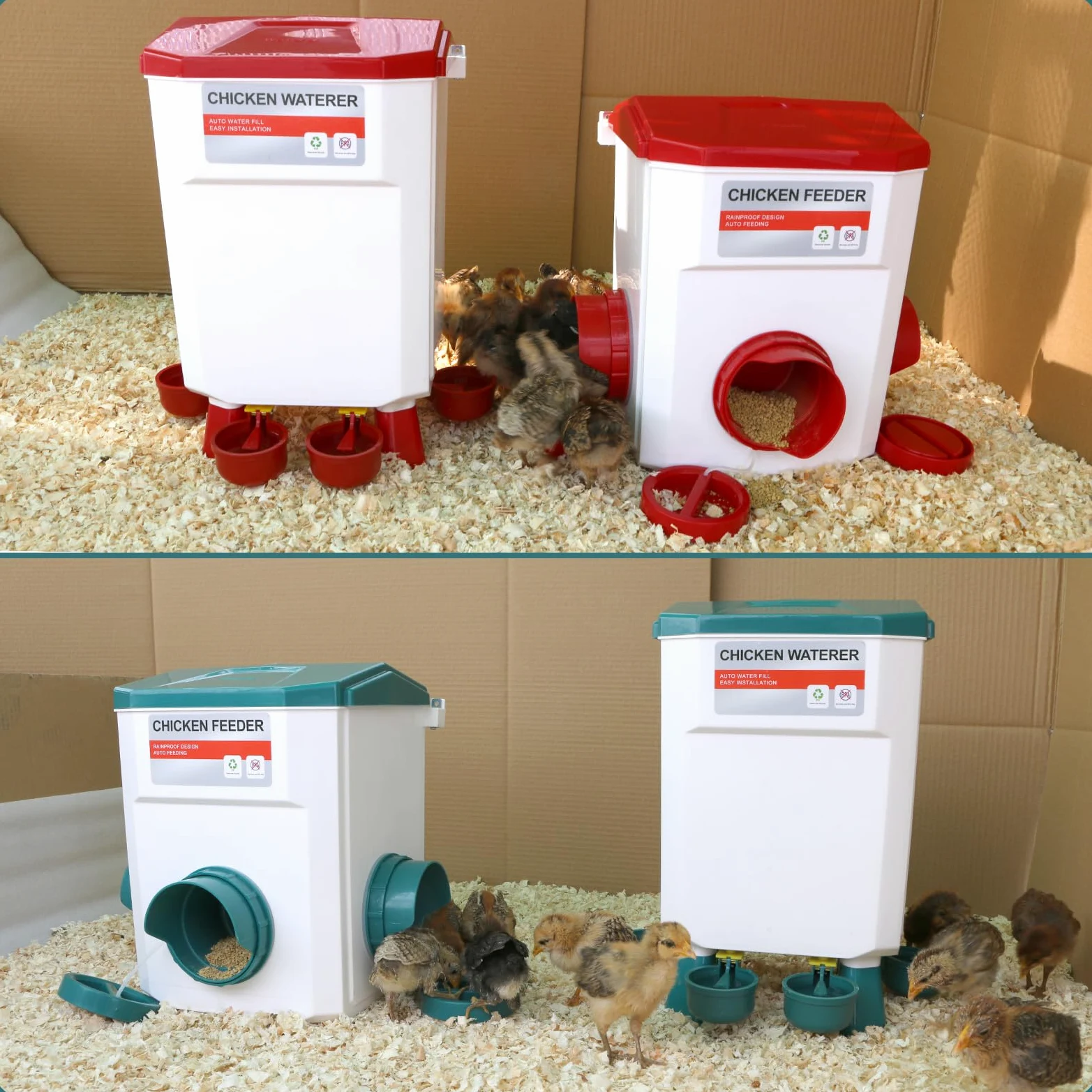 Juego de comedero de pollo de 12 kg y bebedero de 11 litros, comederos y bebederos de pollo, comederos de pollo sin desperdicios, comedero para aves de corral al aire libre con patas desmontables