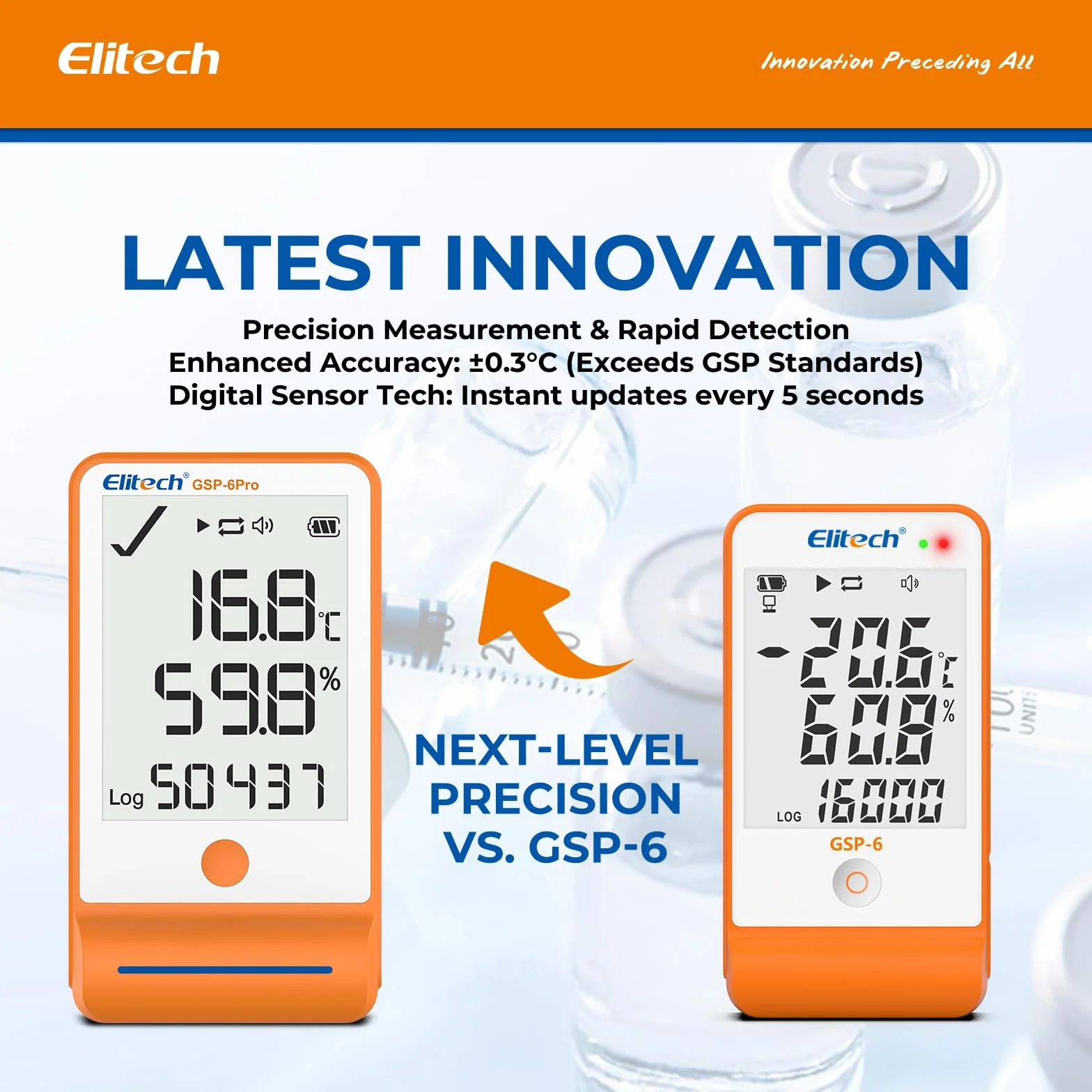 Elitech GSP-6Pro-GLE+THE Registrador de temperatura Bluetooth sensor temperatura humedad 100000 puntos datos certificado calibración
