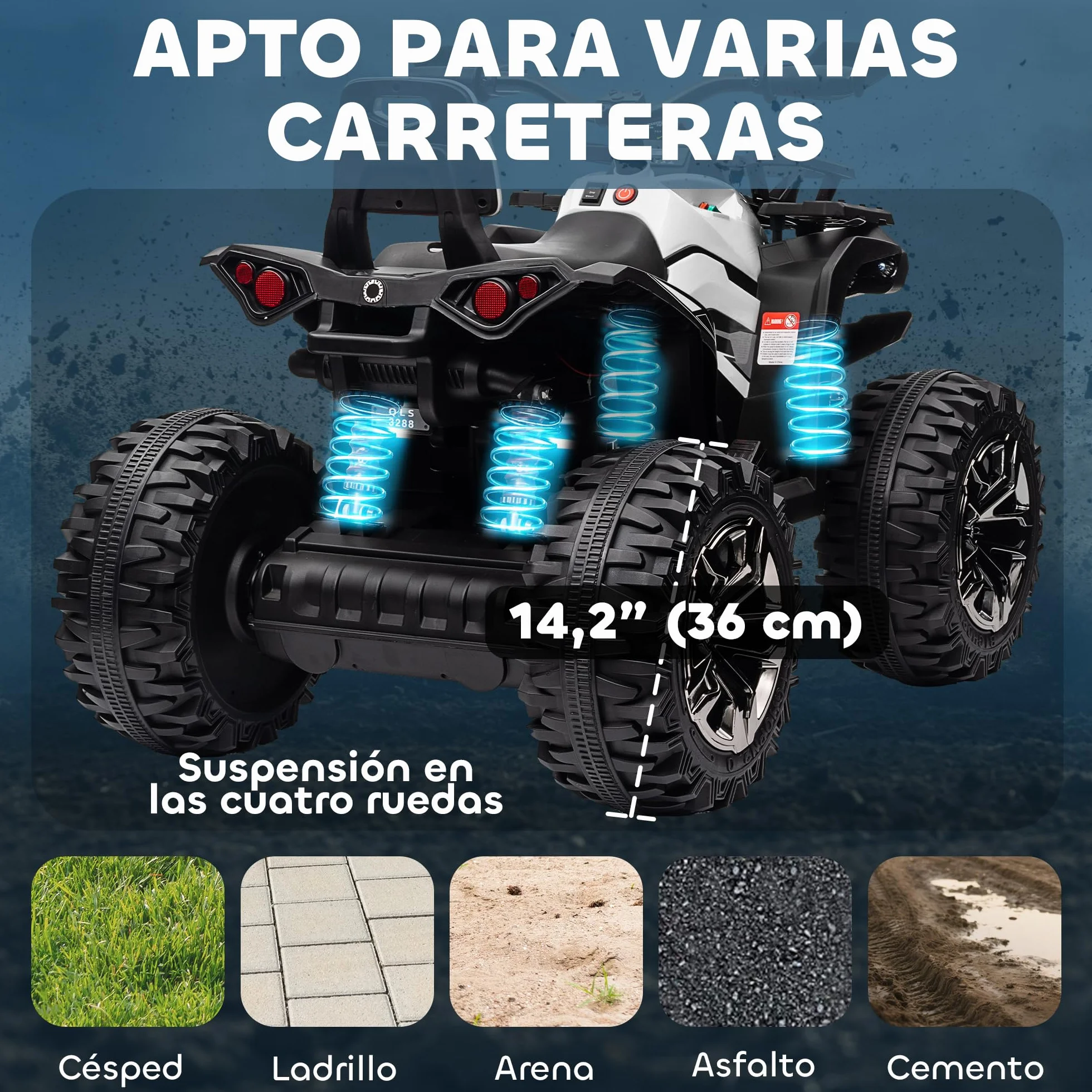 HOMCOM Quad Eléctrico para Niños 12V 10AH 2 Motores 3–8 km/h LED MP3 USB Blanco