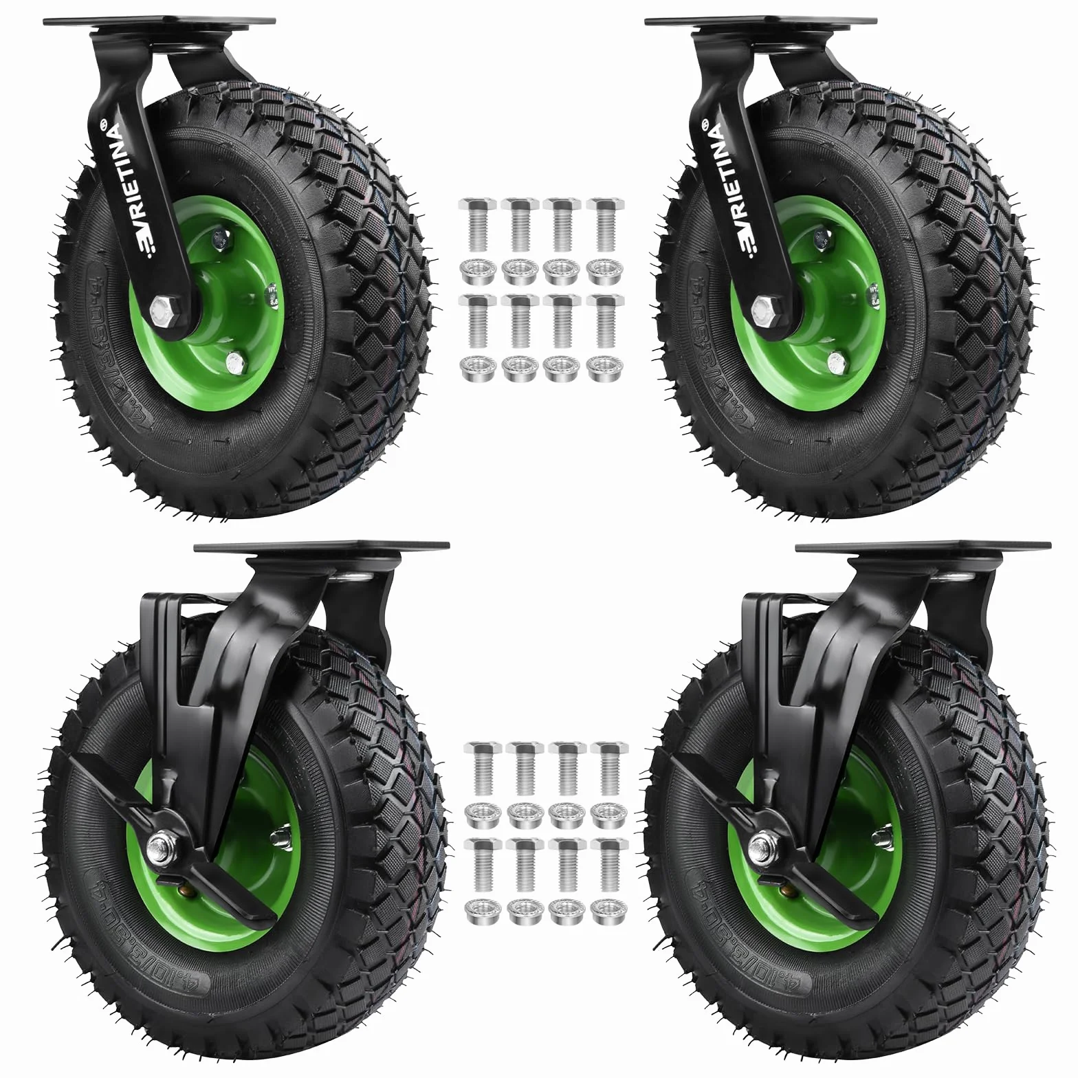 Schwartz Juego de 4 ruedas giratorias 360° con freno 250x90mm rueda de aire silenciosa llanta de acero absorción de impactos carro de transporte