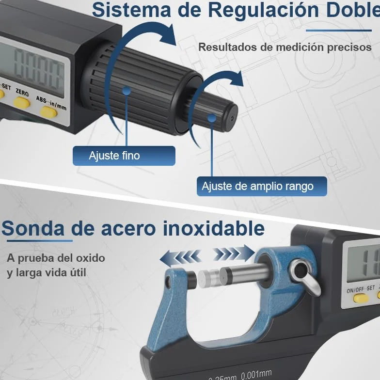 Beslands Digital Micrómetro 0-25mm Precisión 0.001mm Calibre Electrónico Herramientas de Medición