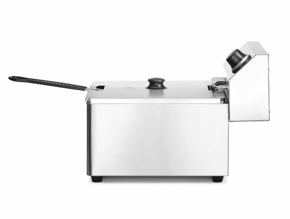 HENDI Freidora eléctrica, T ajustable hasta 190°C, termostato de seguridad, zona fría, con tapa y cesta de freír, tanque de aceite extraíble, 8L, 230V, 3500W, 265x430x(H)345mm, acero inoxidable