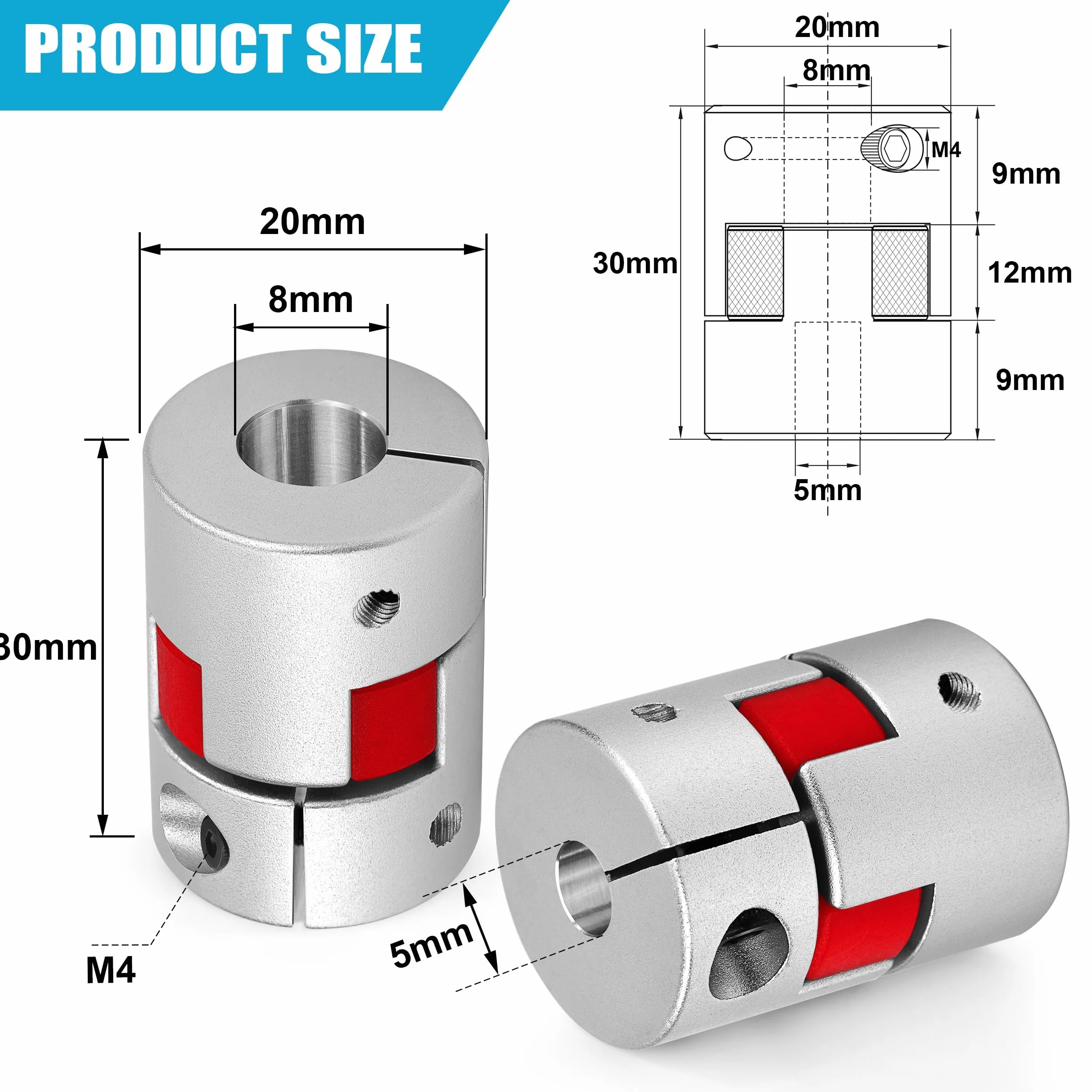 Acoplador Flexible de Eje 5mm a 8mm, Conector Aleación Aluminio para Servomotor Paso a Paso (D20 L30)