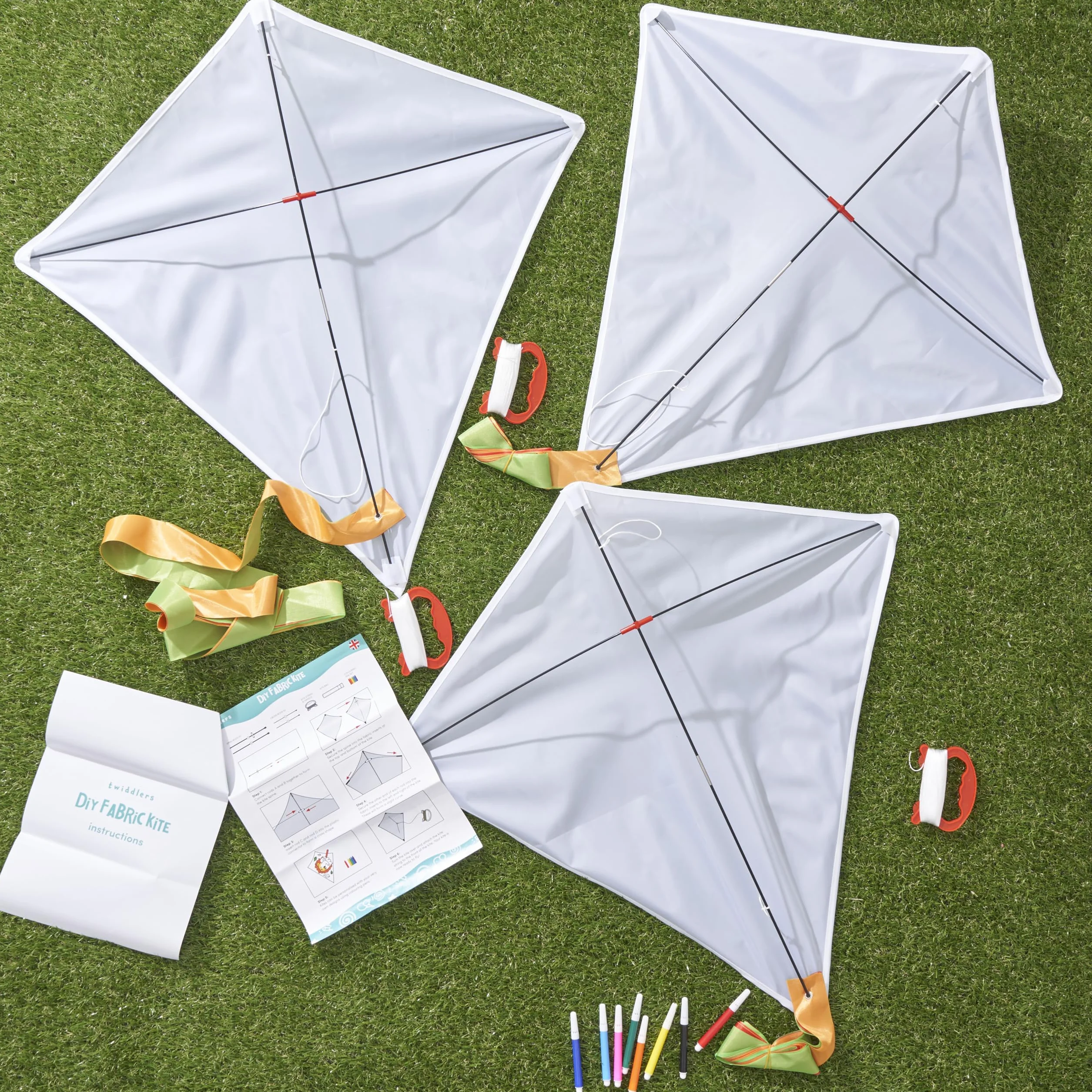 Kit de 3 Cometas para Pintar y Volar Extra Grandes 65x65 cm Manualidades Juegos Exterior Niños Rotuladores
