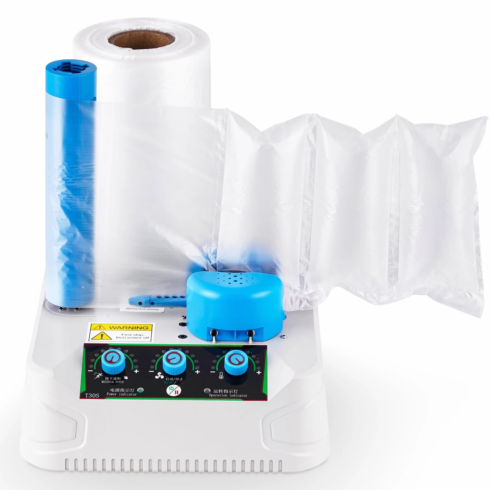 YUCHENGTECH Máquina de Cojín de Aire para Fabricar Almohadas de Aire 30-300 L/M Volumen de Inflado Ajustable Rápida y Eficiente, para Envío, Embalaje y Protección de Productos
