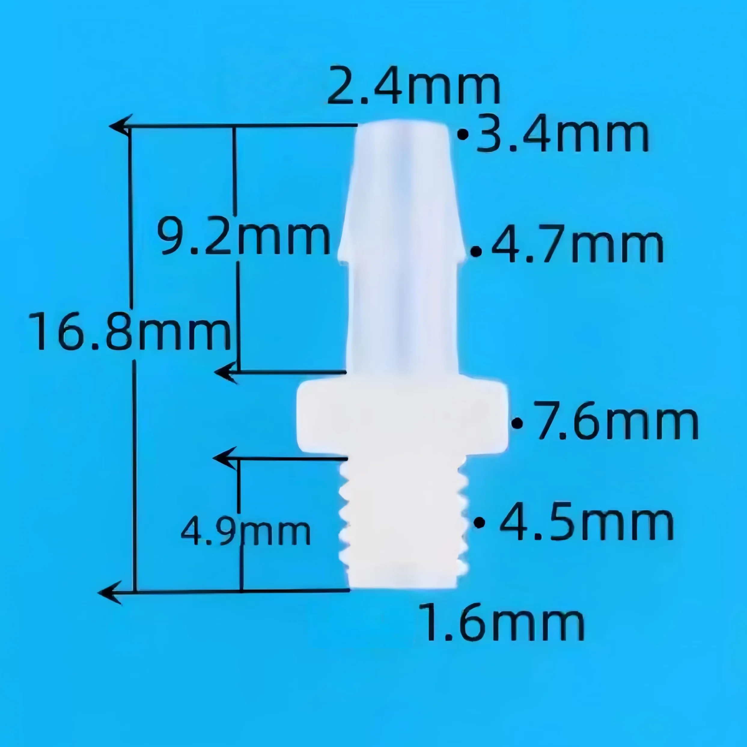Accesorios de manguera de plástico, adaptador de rosca macho 10-32UNF, conectores de polipropileno transparente para laboratorio y maquinaria de alimentos, 100 unidades (1,6 mm 1/16 pulgadas)