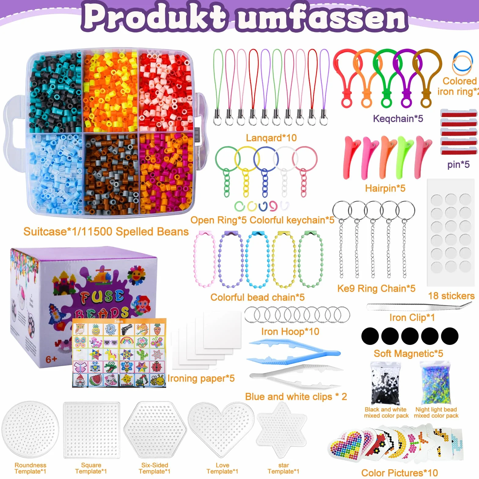 Cuentas para Planchar Kit 11500 Perlas Plásticas con Caja Almacenamiento 5mm Manualidades DIY
