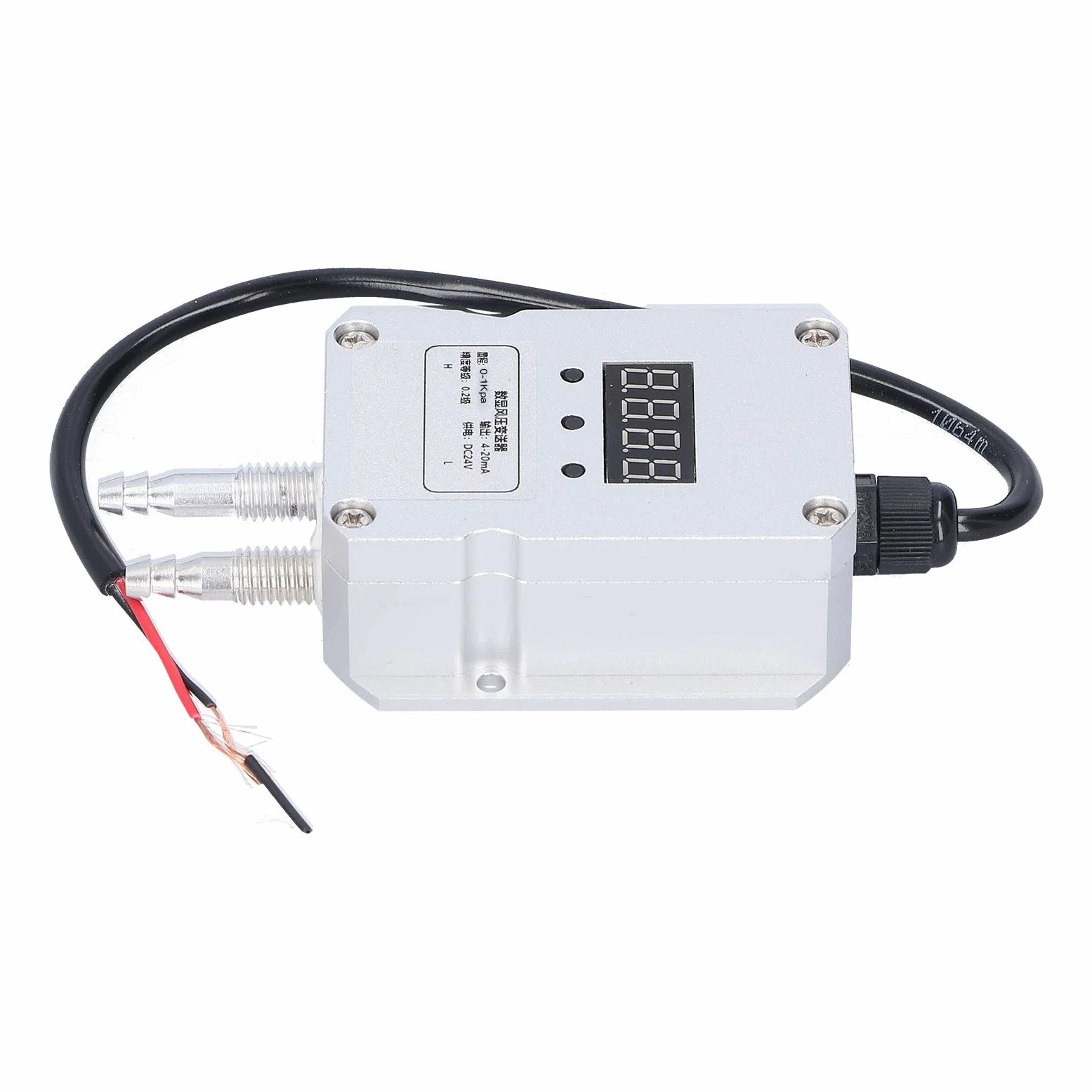 Transmisor de Presión de Viento Sensor de Pantalla Digital de Precisión para Suministro de Aire de Caldera y Control de Presión, Aleación de Aluminio Plateado (0-1Kpa)