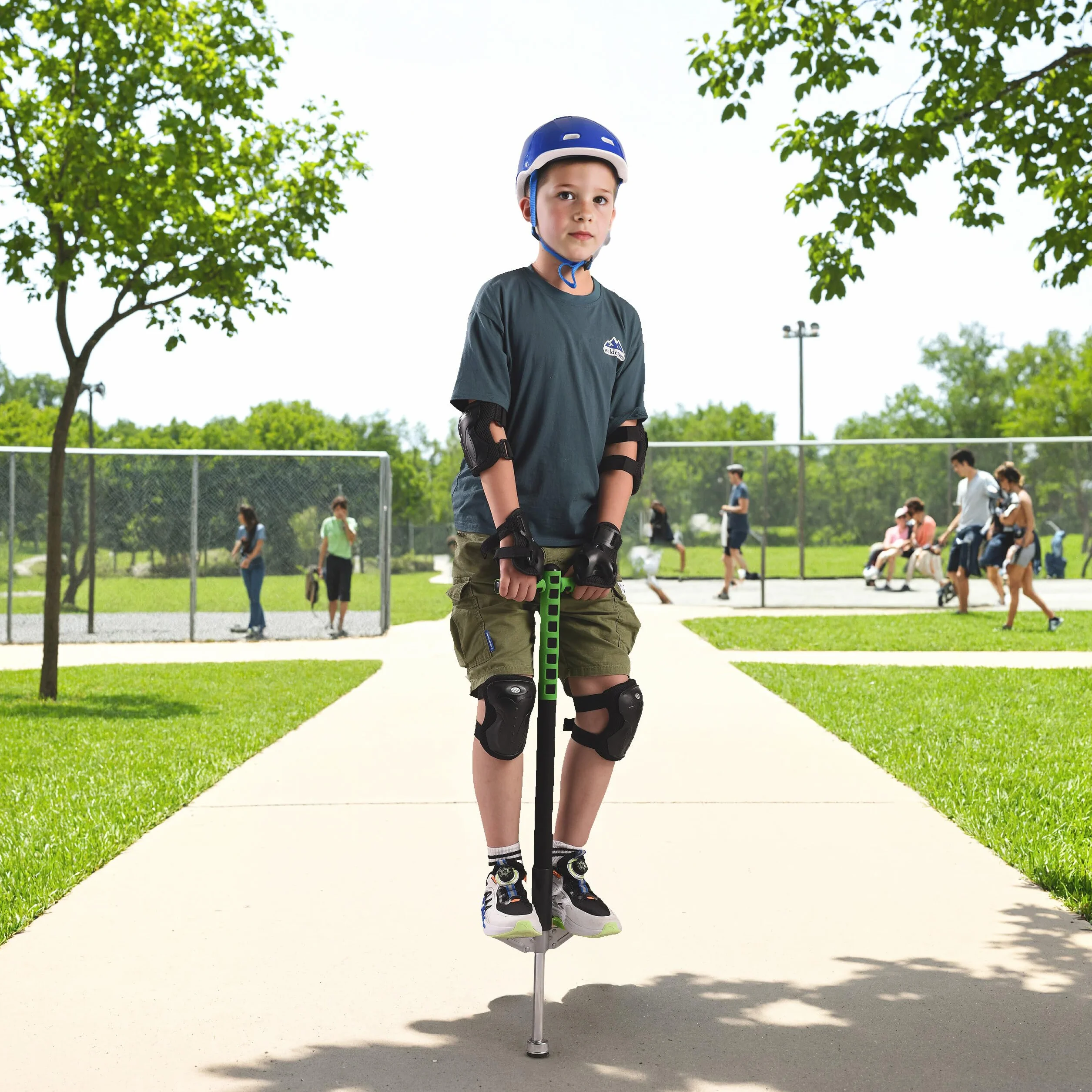 Relaxdays Pogo Stick para niños hasta 35 kg, Acolchado, Antideslizante, Acero, Azul y Verde