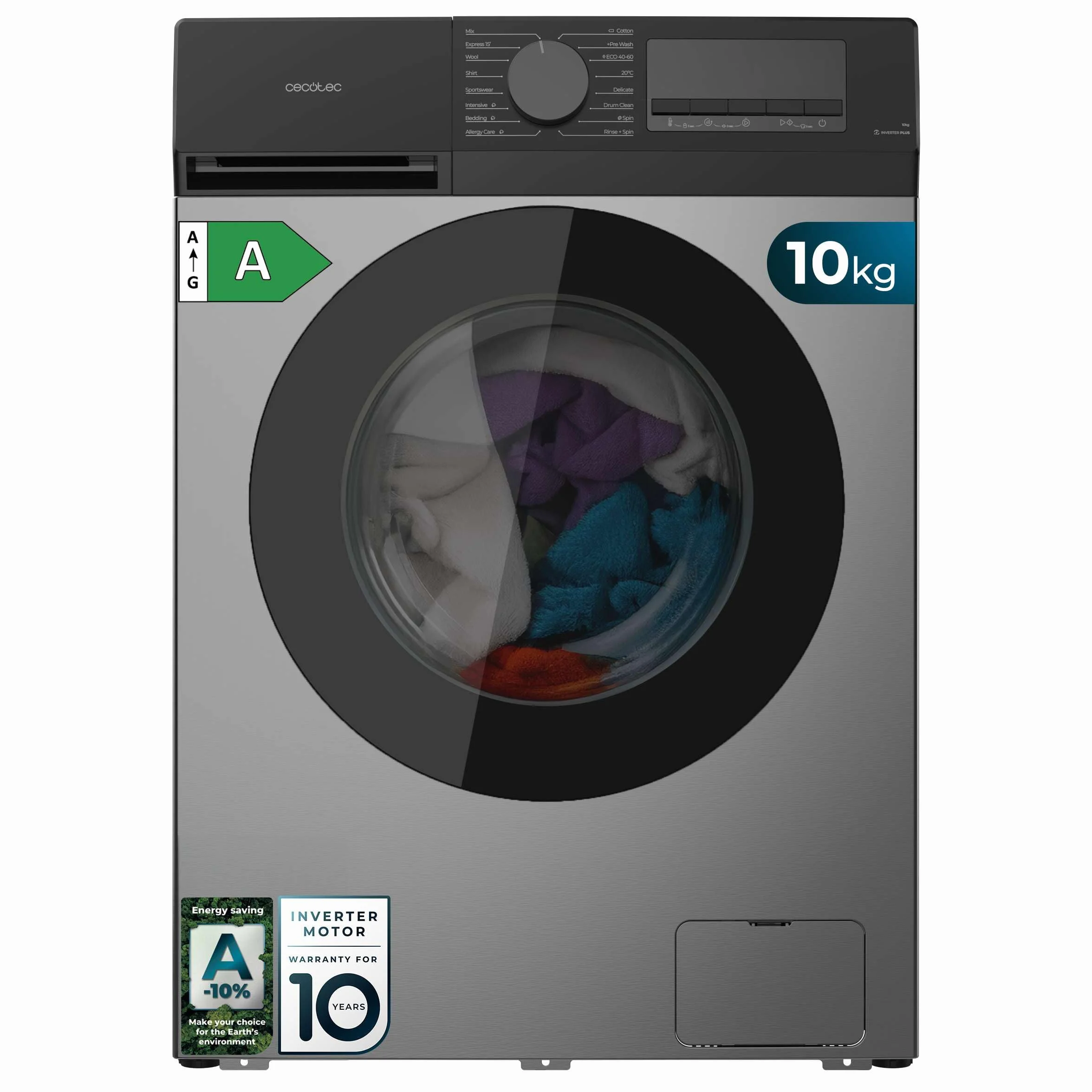 Cecotec Bolero DressCode 10450 Inverter Steel Pralka 10kg 1400 obr/min Klasa A-10%