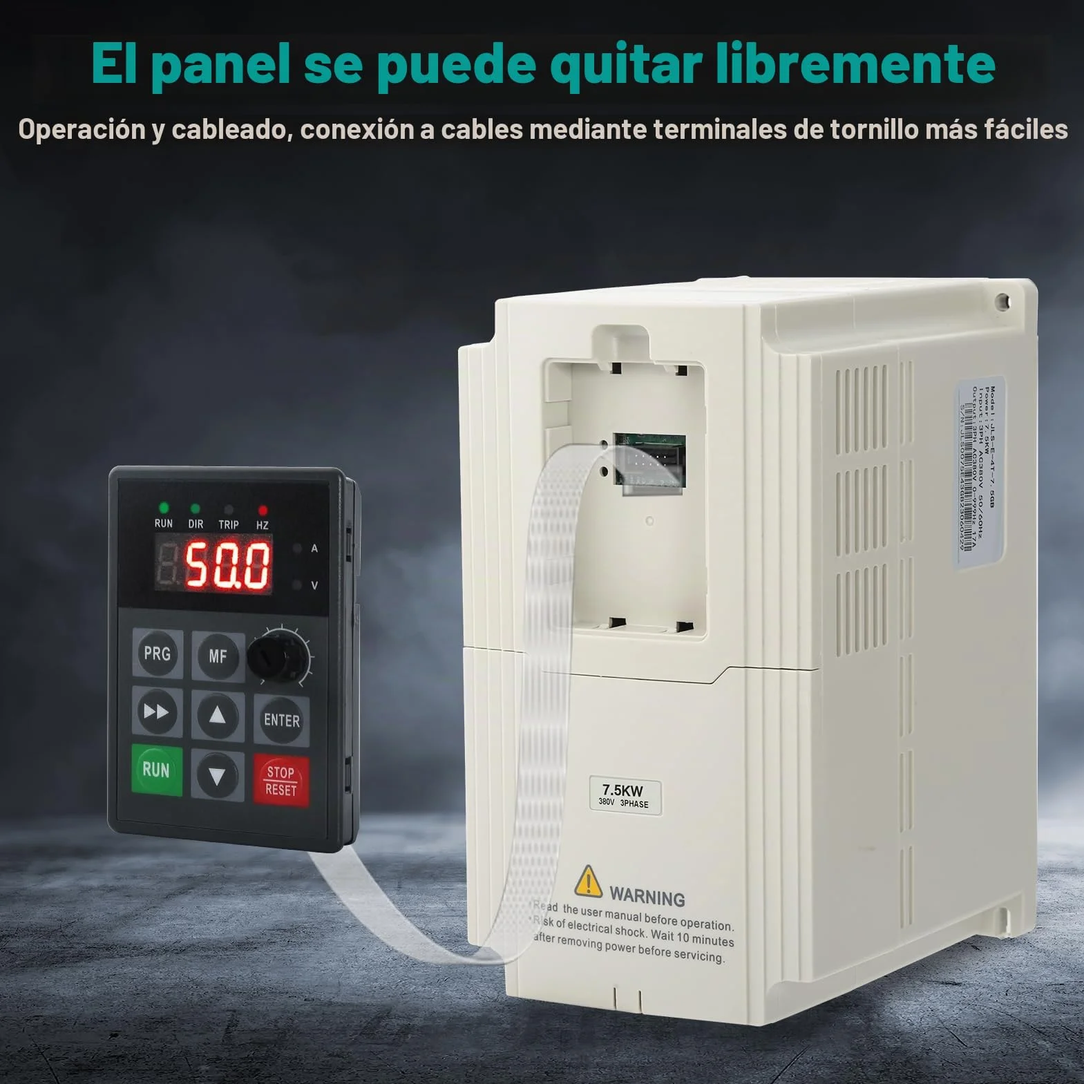7.5KW Variador de Frecuencia Trifasico 380V VFD Trifásico Entrada Salida 380V Convertidor de frecuencia en máquinas herramienta CNC Trifásicas Trituradoras etc (con cable de extensión)