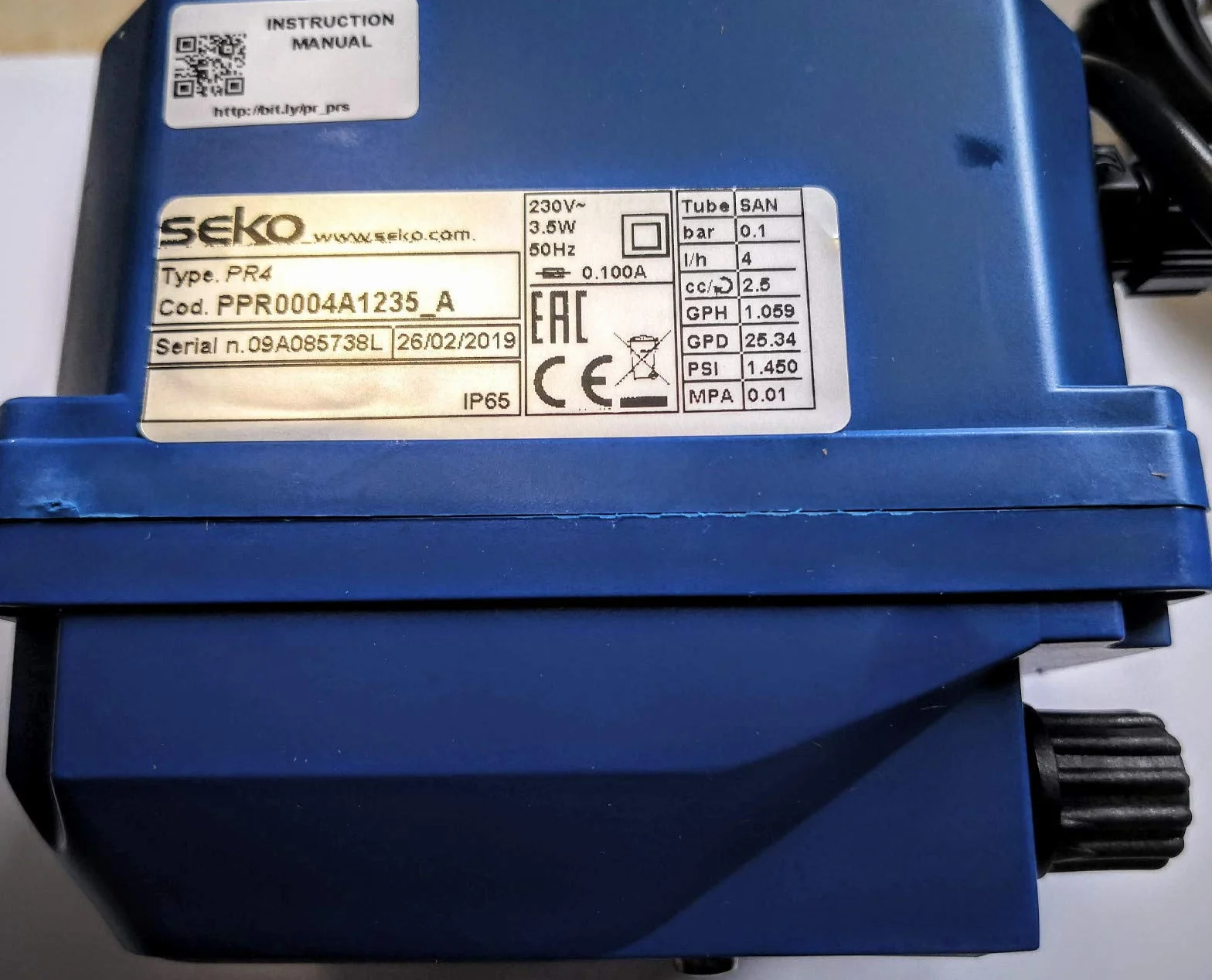 SEKO Bomba peristáltica de 4 l/h regulable 0-100% con 1 unidad. Manguera gratis