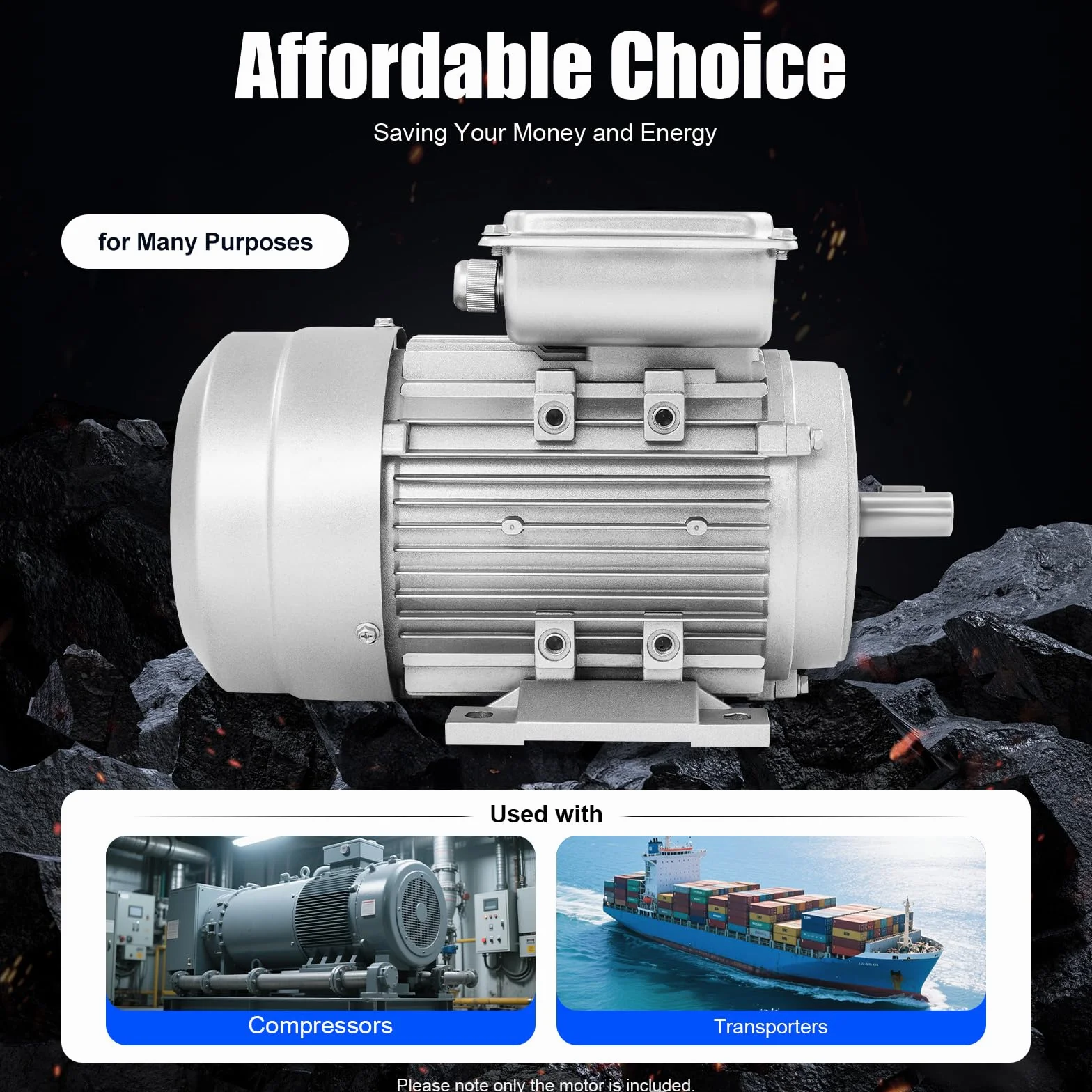Motor eléctrico 750 W 1 HP – 1 fase, 1400 rpm, eje de 19 mm, clase de protección IP55, motor de corriente alterna para hormigonera, compresores, bombas