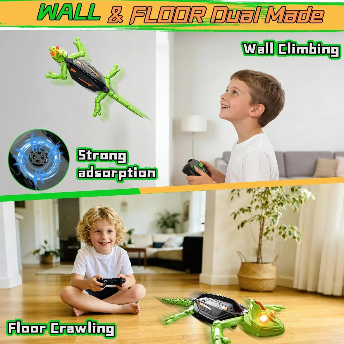 Lagartija Teledirigida con Ojos LED, Camaleón Robot Trepador Recargable, Juguete a Control Remoto para Niños 3-9+ Años