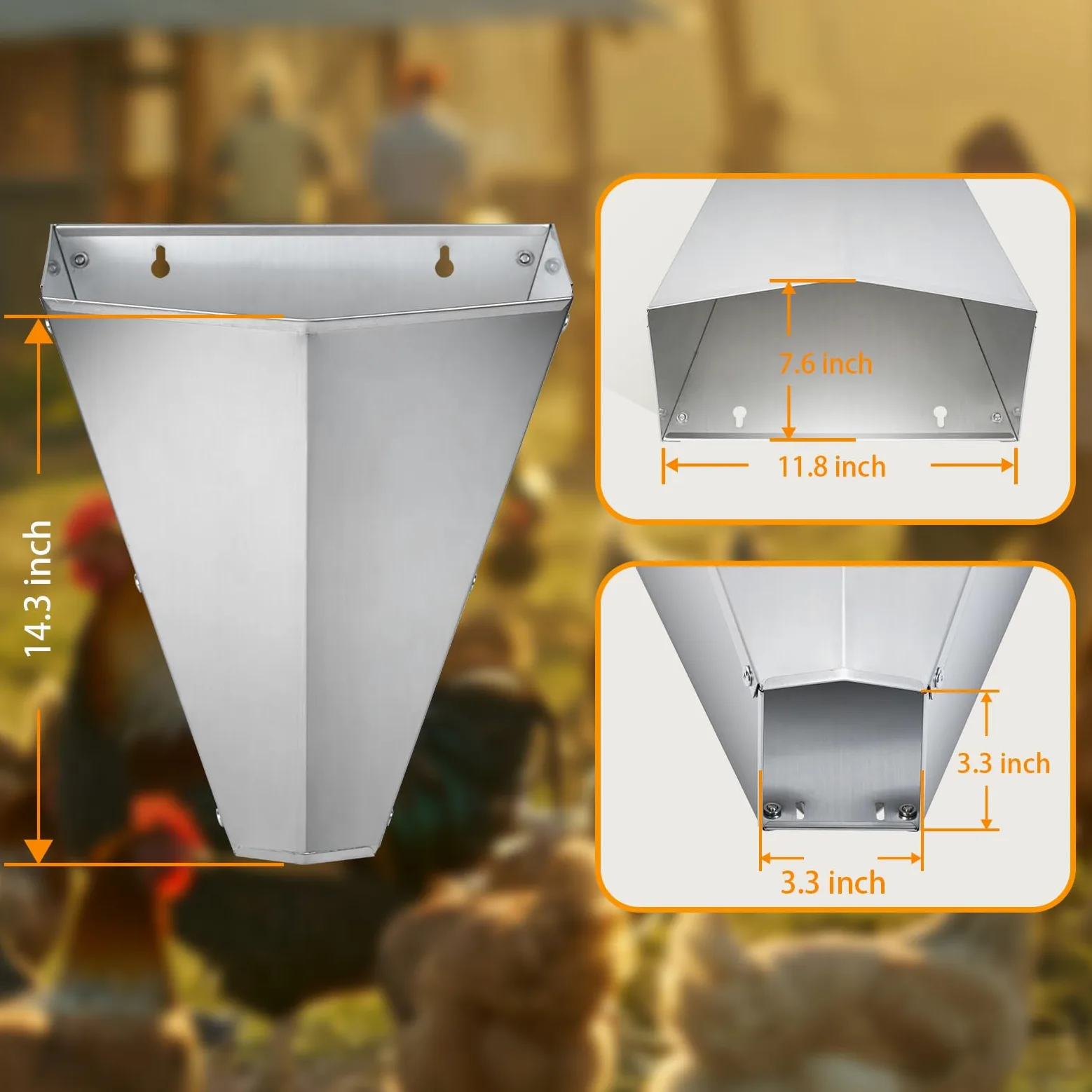 Cono de retención de pollo de acero galvanizado de gran tamaño para aves de corral, adecuado para capas grandes, asadores, asadores y pavos de hasta 14 libras, cono de matar con parte trasera