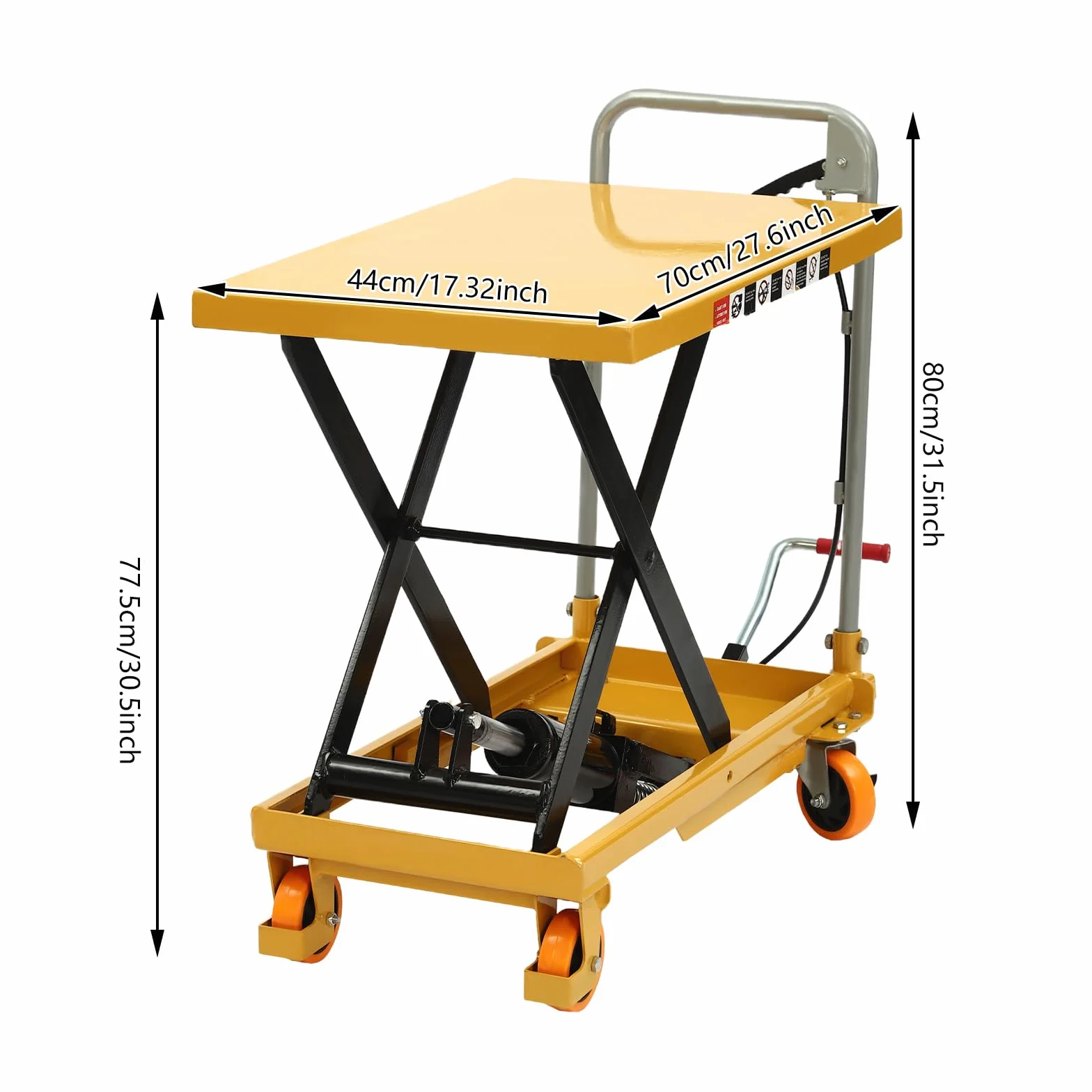 Transpaleta hidráulica de tijera de 226,8 kg, mesa elevadora para manipulación de materiales, almacén y taller con ruedas de poliuretano con bloqueo, facilita la elevación y el movimiento de cargas