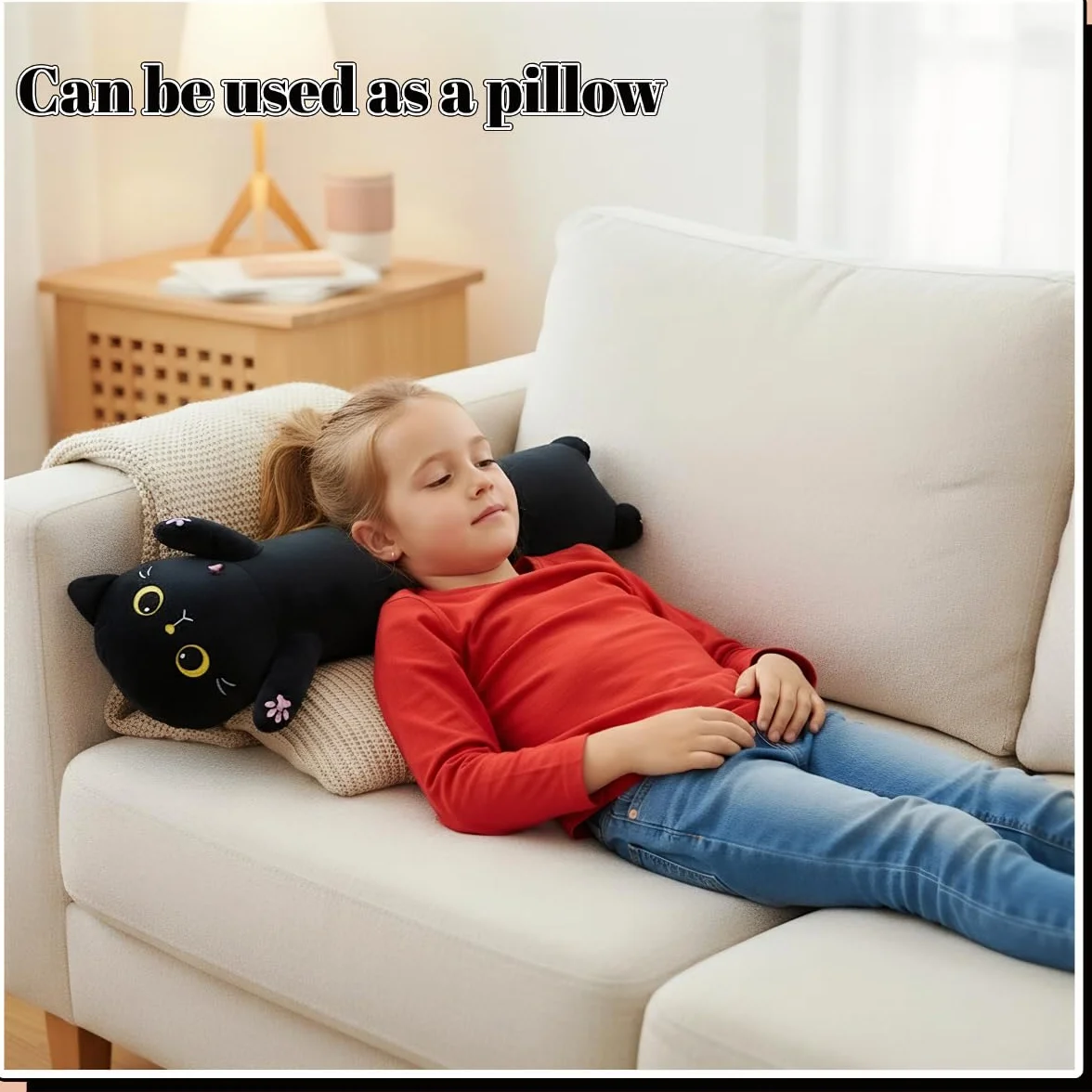 Peluche Gato Negro Grande 60cm Almohada Larga Cuerpo Suave Regalo