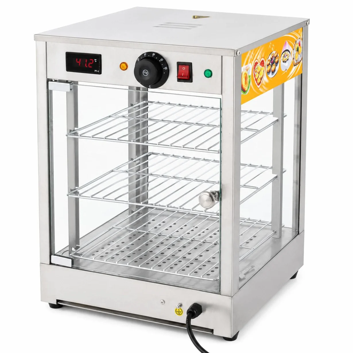 800 W - Vitrina para mantener el calor (3 niveles, 30-85 ℃, con función termostática, 220 V, 37,5 x 35,7 x 47,5 cm)