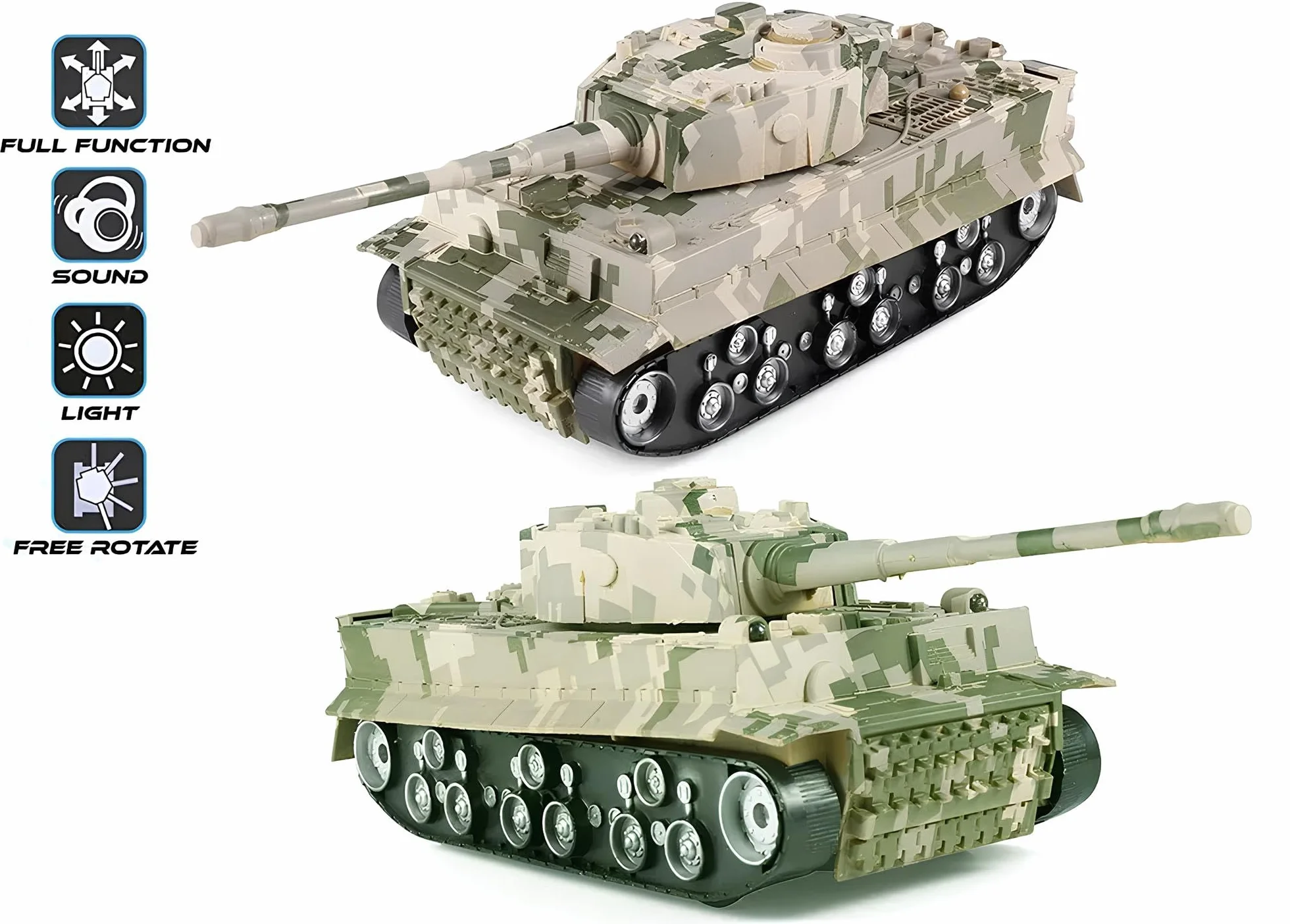 Tanque Teledirigido Militar Grande 28 cm con Luces y Efectos Sonoros, Torre Giratoria 360° Battle Tank RC