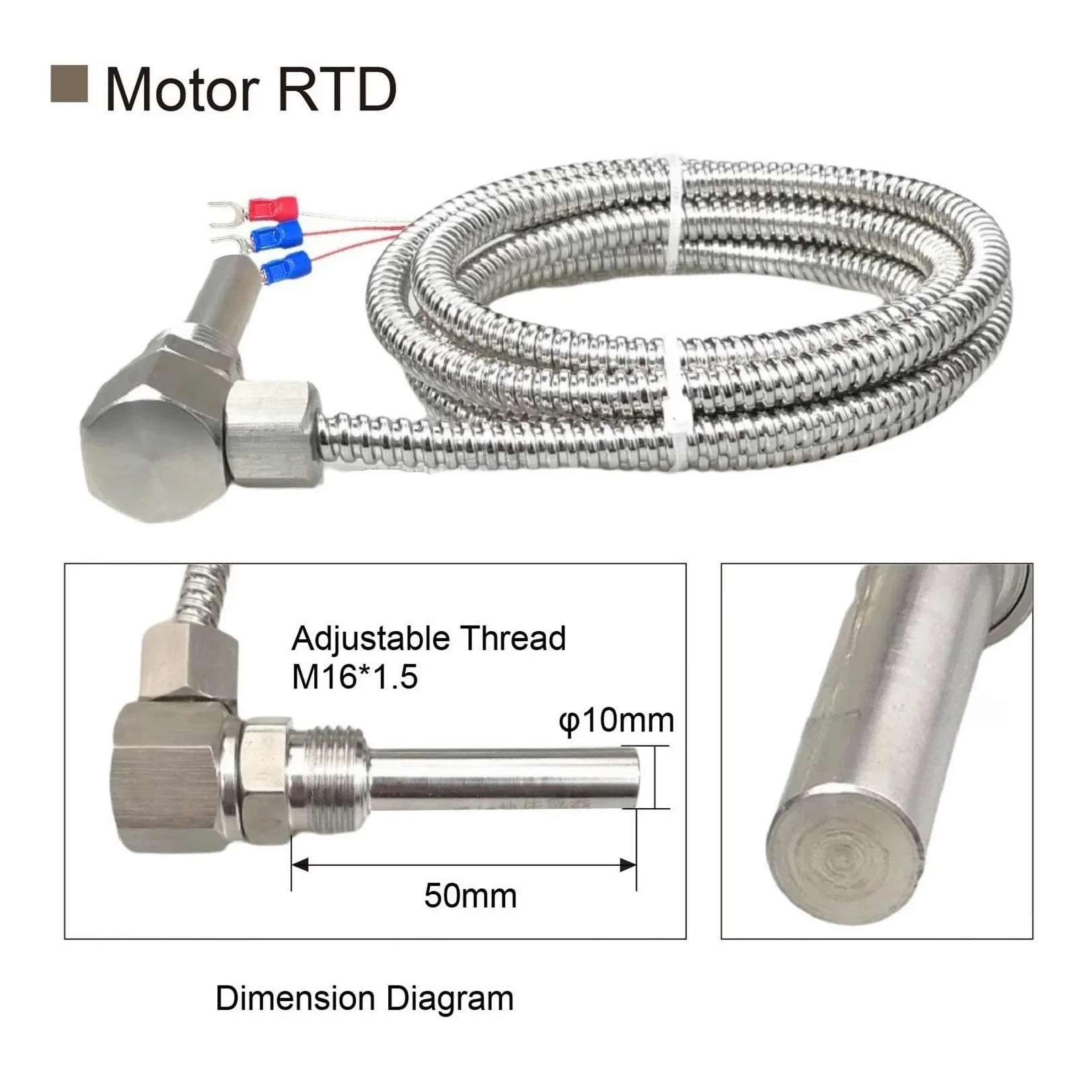 sensor Sensor de temperatura del cojinete del motor, sonda RTD PT100, sensor de temperatura roscado en forma de L, sonda industrial de acero inoxidable(Pt100 5M Dual)