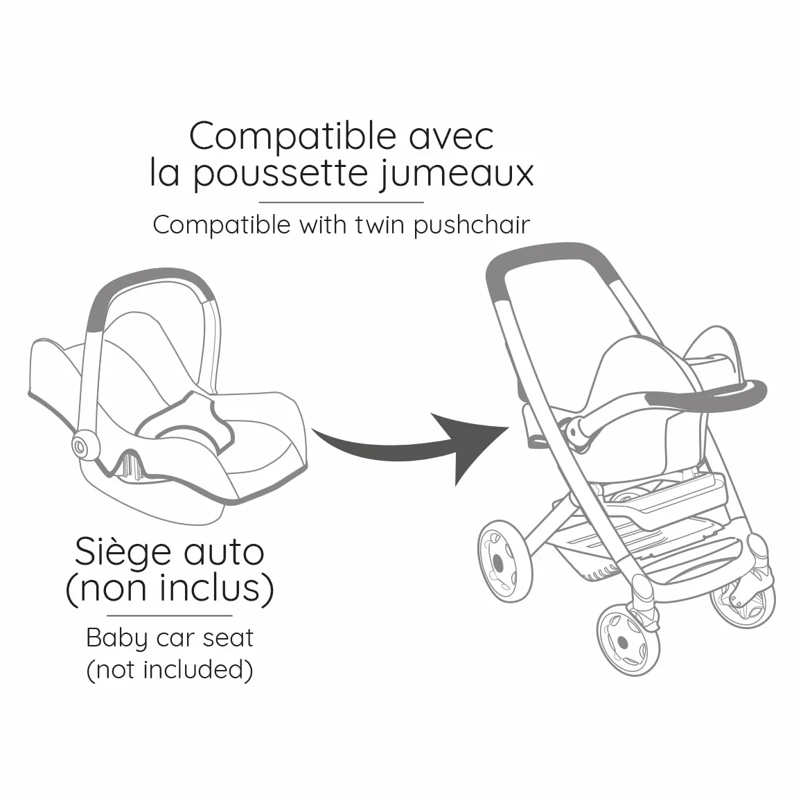 Smoby Maxi-Cosi Cochecito Gemelar Rosa para 2 Muñecas 42 cm Ruedas Silenciosas Multidireccionales