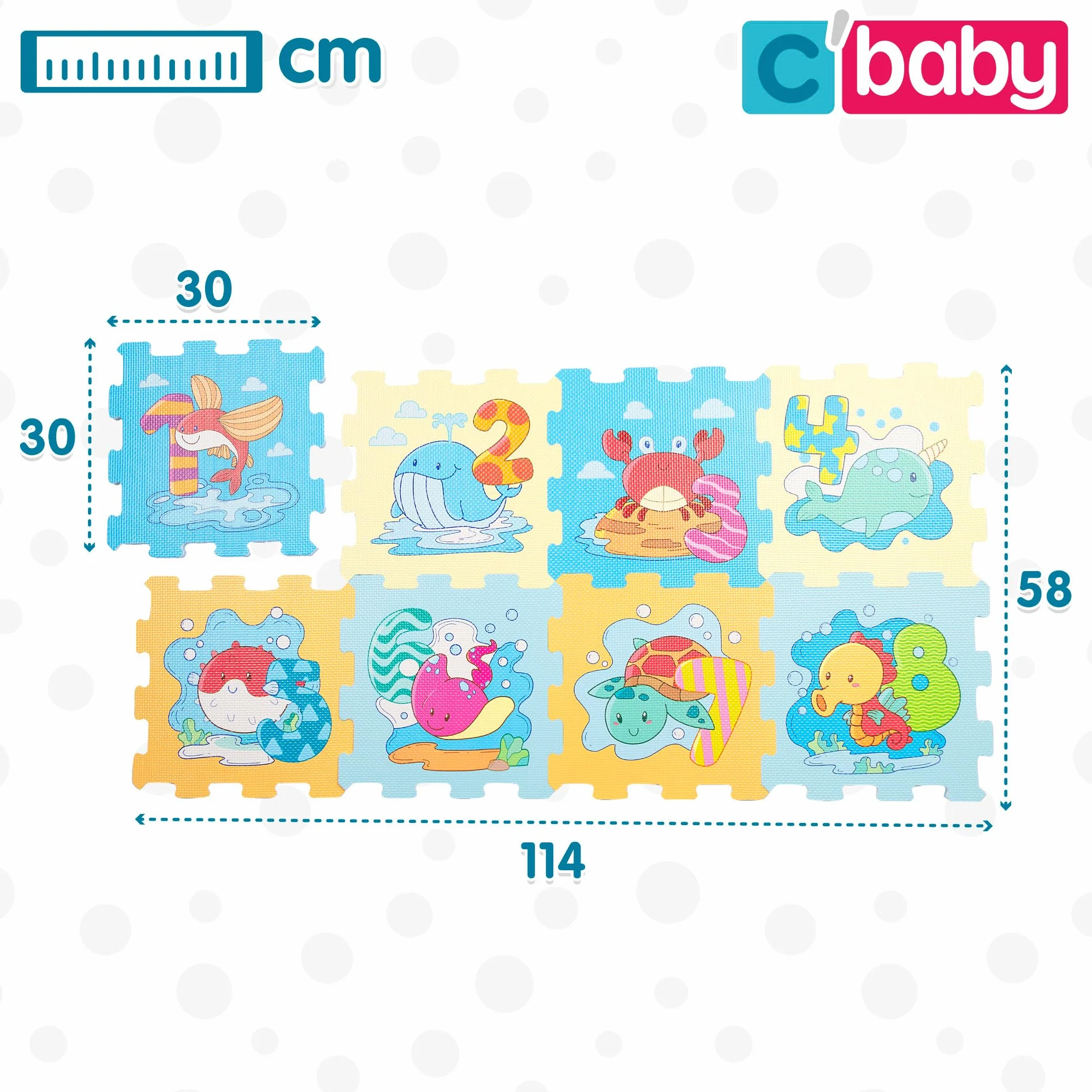 Colorbaby C'Baby Alfombra puzle bebés Animales y números 8 Piezas gomaespuma
