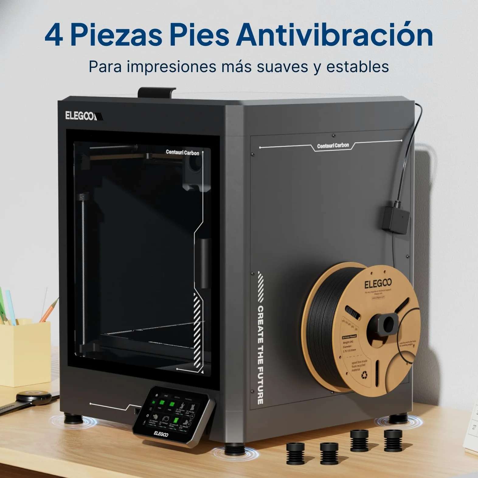 ELEGOO Kit de Accesorios Solo para Centauri Carbon, Incluye Filamento PLA x1, Placa de Construcción x3, Pegamento Líquido Pei x2, Boquilla de Acero Endurecido de 0,4 mm x1, Pies Antivibración x4
