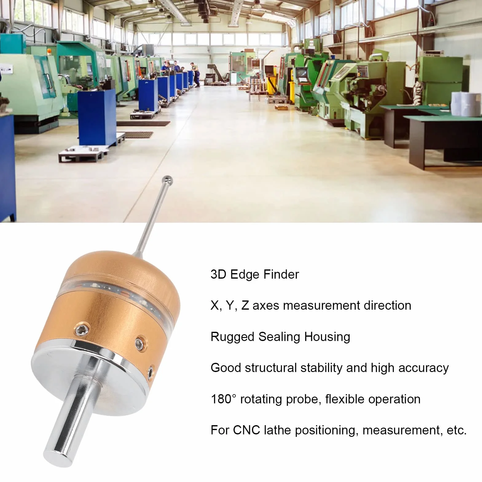 Buscador de Bordes 3D CNC, Sensor 3D de Sonda Táctil CNC de Alta Precisión, Localizador de Bordes Electrónico a Prueba de Agua con Sonda Giratoria de 180 ° para Ejes X, Y Y Z, para Equipos CNC(#2)