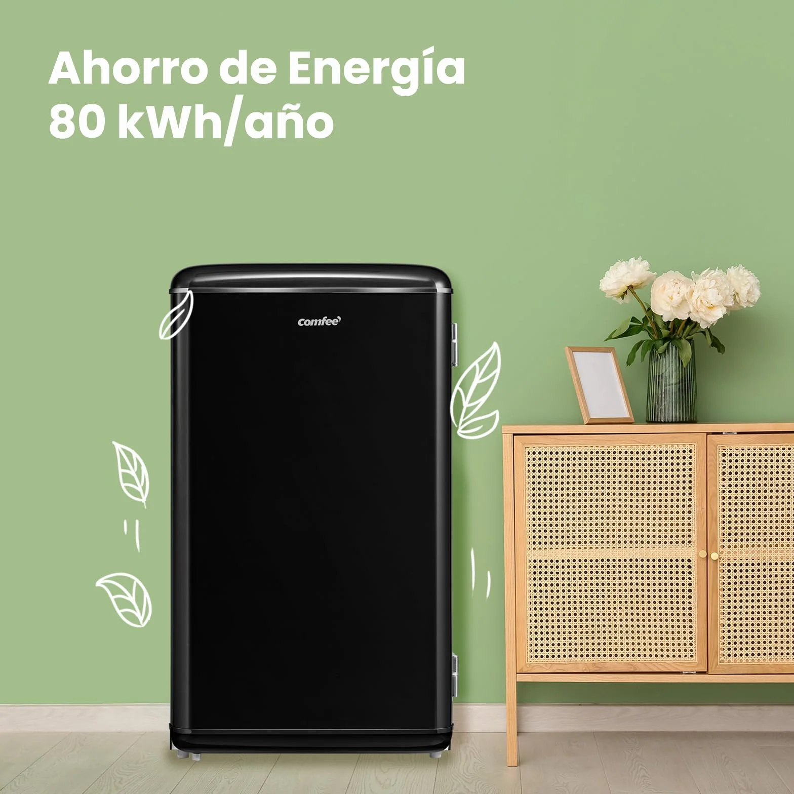 Comfee' RCD93BL2EURT(E) Refrigerador Bajo Encimera 93L Retro Independiente Negro