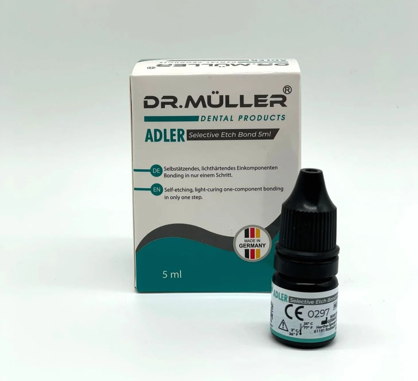 Dr. MÜLLER Adler Selective Etch Bond – Unión autocáustica monocomponente fotoendurecible sin TEGDMA para restauración de compuestos y cerámicos
