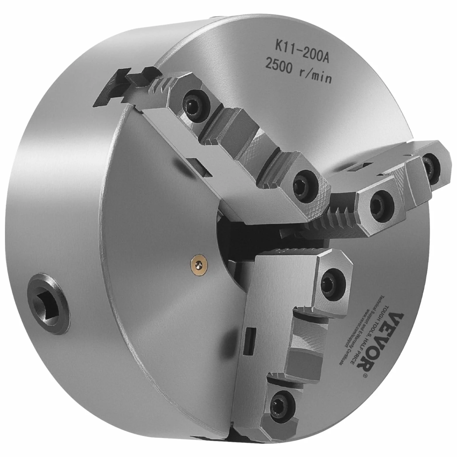 VEVOR Mandril de Torno de 3 Mordazas Diámetro Exterior de 200 mm, Autocentrante con Placa de Soporte Roscada, Rango de Sujeción de 4-200 mm con Tornillos de Llave en T para Torno de Madera y Metal