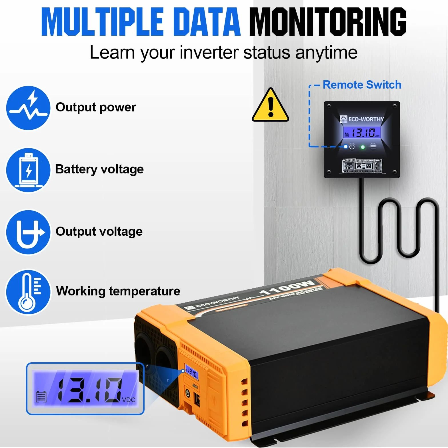 ECO-WORTHY 480W 24V 2KW-h/día kit solar con bateria sistema completo para el hogar Shed:4pcs 120W panel solar monocristalino + 2pcs 50AH batería de litio + 60A controlador solar + 1500W inversor