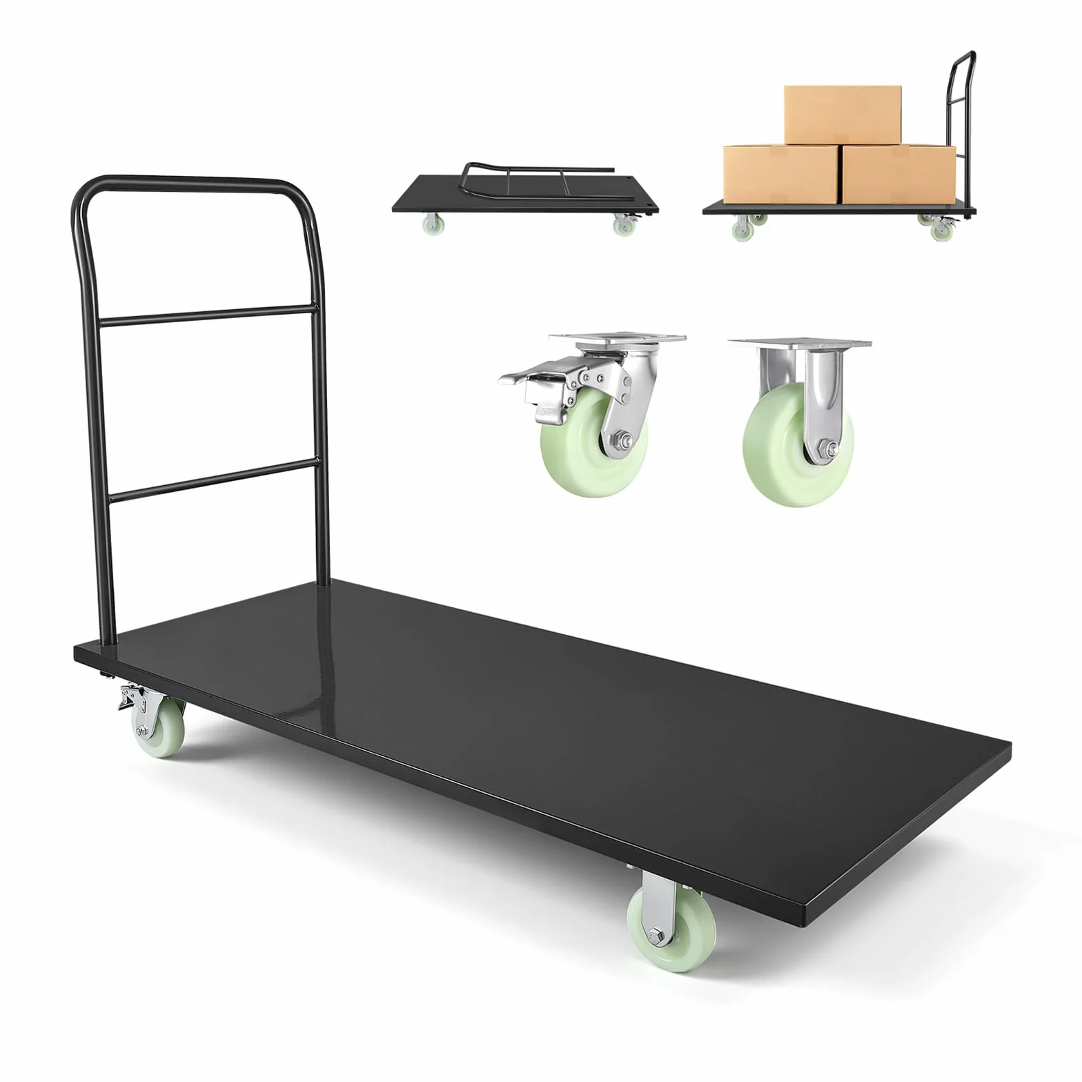 VEVOR Carro Plataforma Plegable 1525x700 mm para Trabajo Pesado, Carretilla de Transporte Carga de 907 kg, Carrito Portaequipajes con Plataforma con Ruedas, para Tareas Domésticas, Almacén, Mudanza