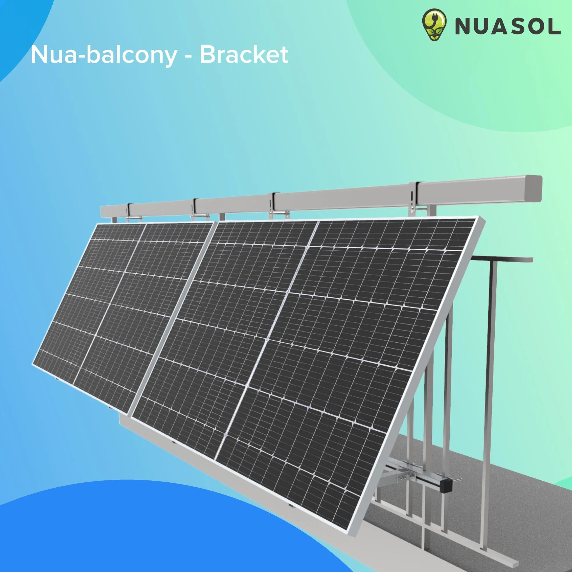 Soporte para planta de balcones, fijación para 2 módulos solares y un inversor fotovoltaico | rectangular | set | ángulo de inclinación 0° y 25-45° | ancho de barandilla hasta 80 x 80 mm,