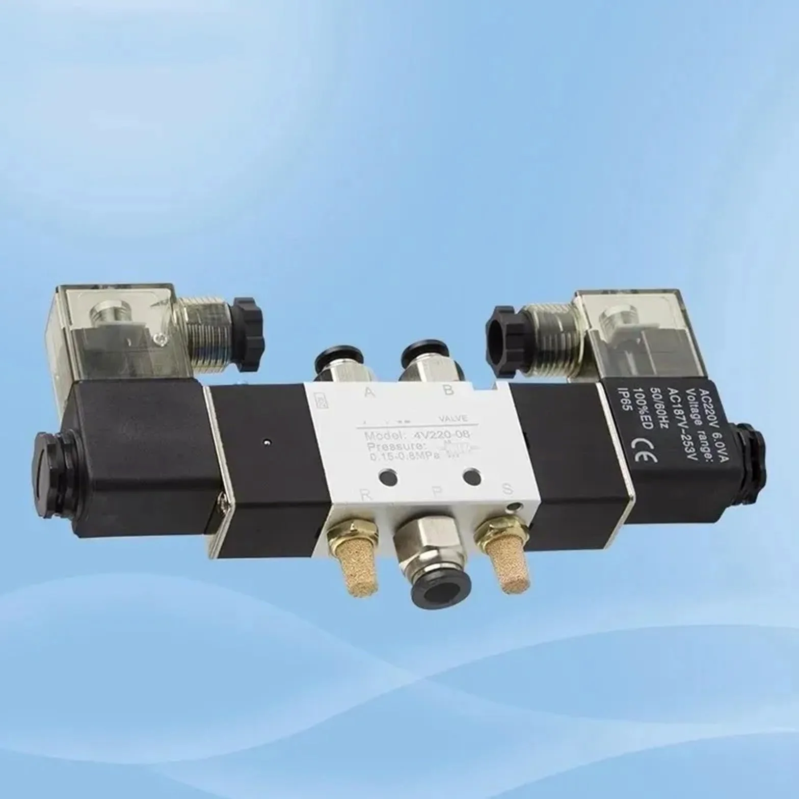 4V120-06 4V420-15 4V320-10 Electroválvula neumática de 5 vías 2 posiciones 1/4" Interior de aleación de aluminio DC12V DC24V AC110V AC220V