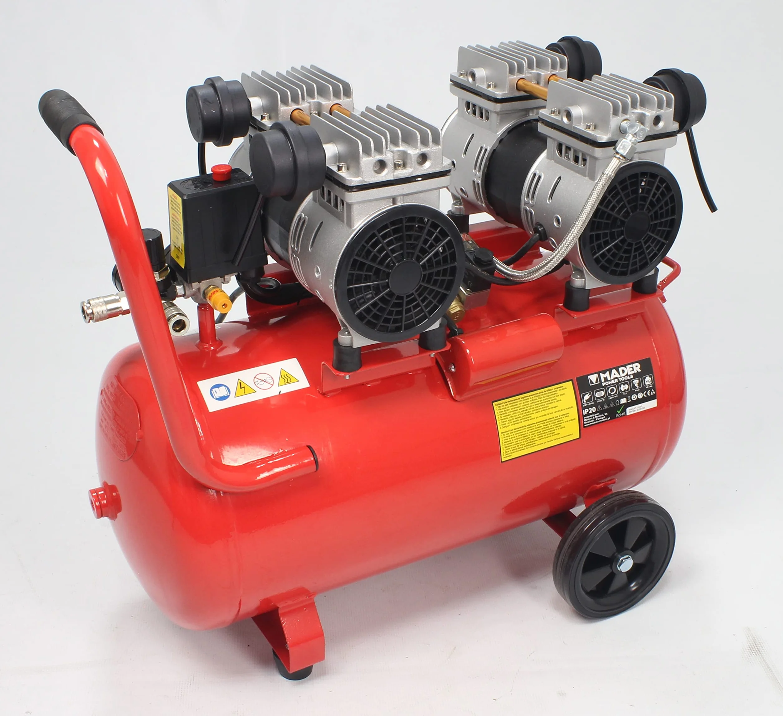 MADER POWER TOOLS Compresor de Aire Monobloco, 50L, 4HP, 4 Cabezas, 2 Motores, 09374