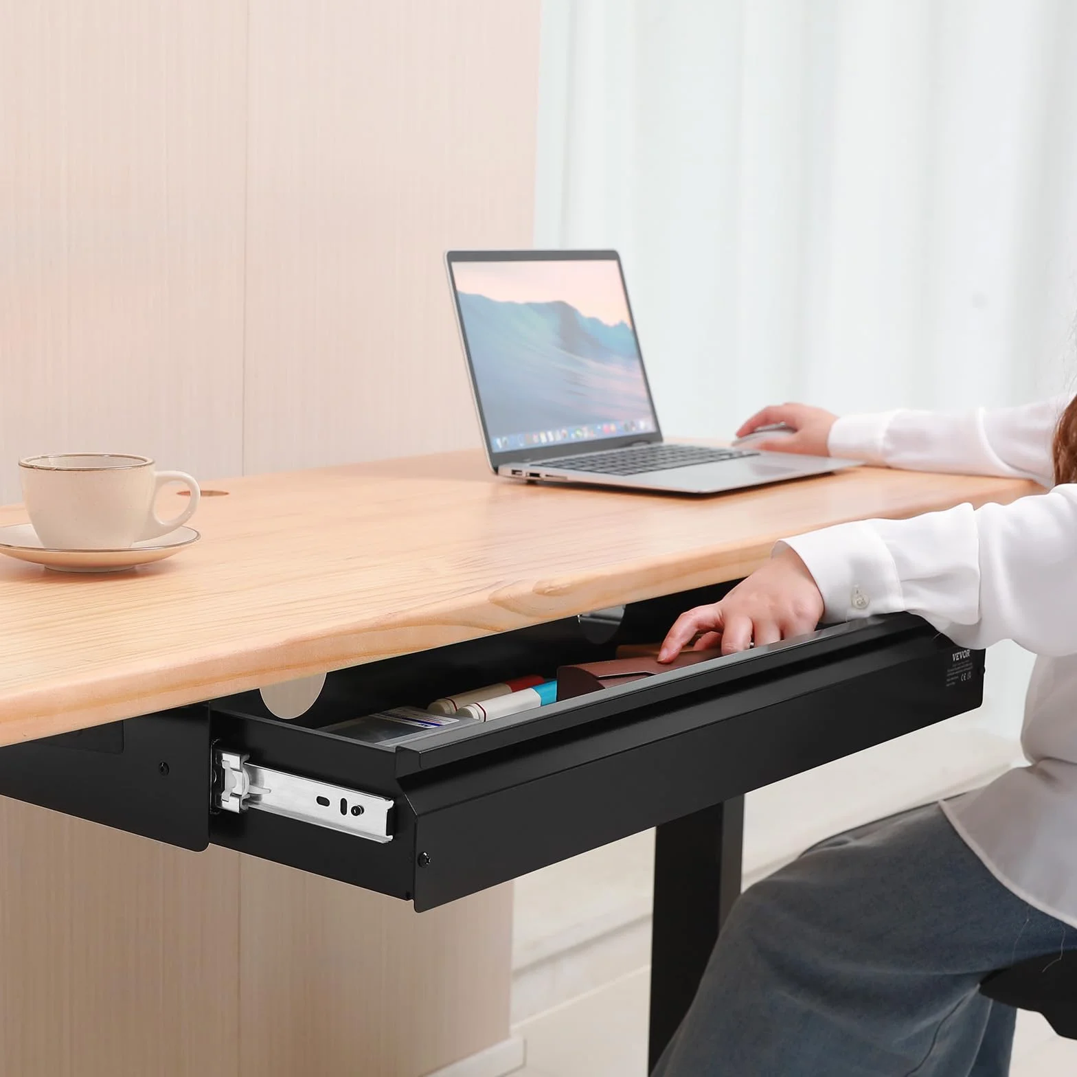 VEVOR Cajones Deslizables Debajo del Escritorio 84 cm Cajón Extraíble Montado Debajo de Mesa Organizador de Almacenamiento 840 x 240 x 107 mm