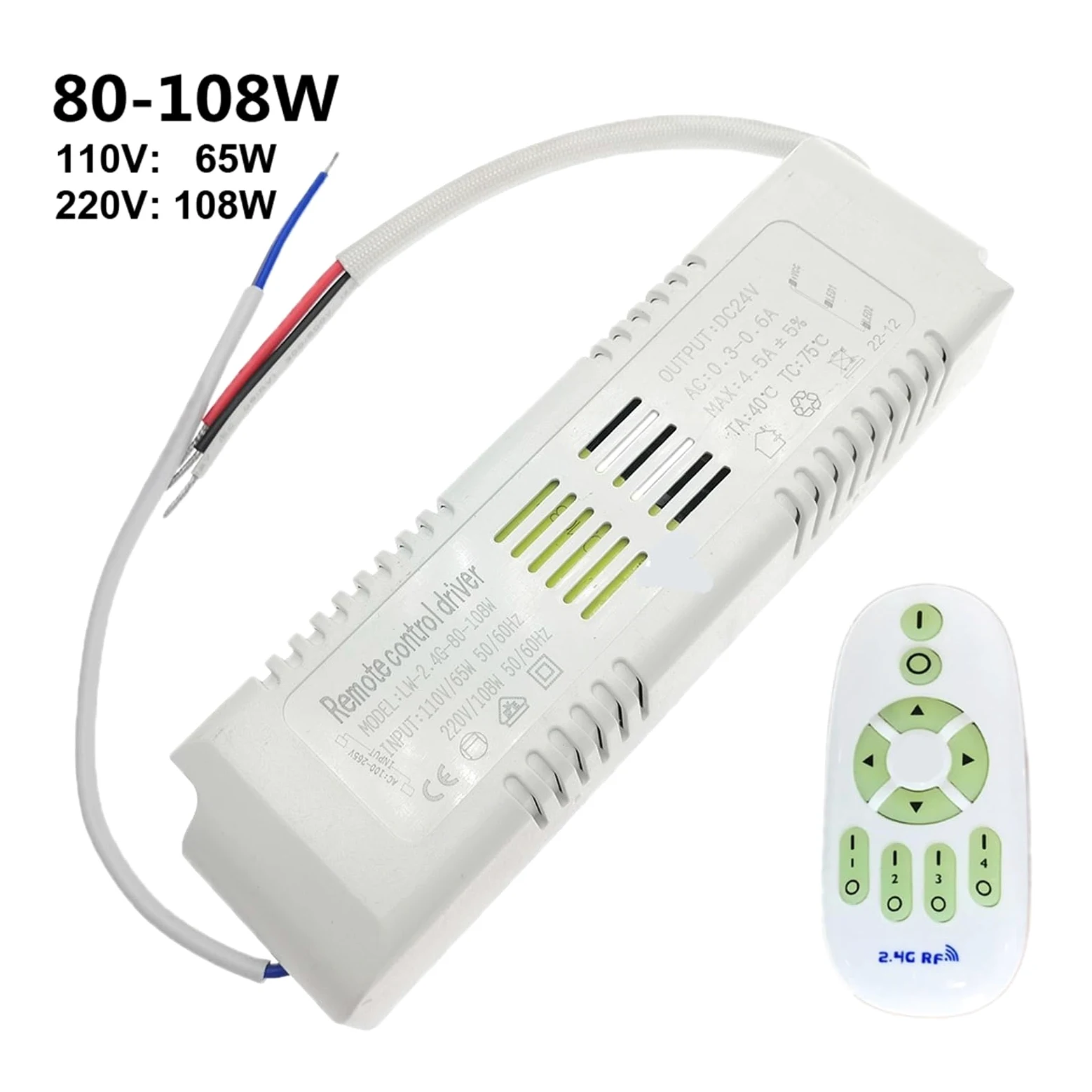1 Uds. Controlador LED de Control Remoto de Salida 24V 2,4G 108W 150W Tira de luz LED de Doble Color Fuente de alimentación con atenuación y Cambio de Color(80-108W,AC 220V with Remote)