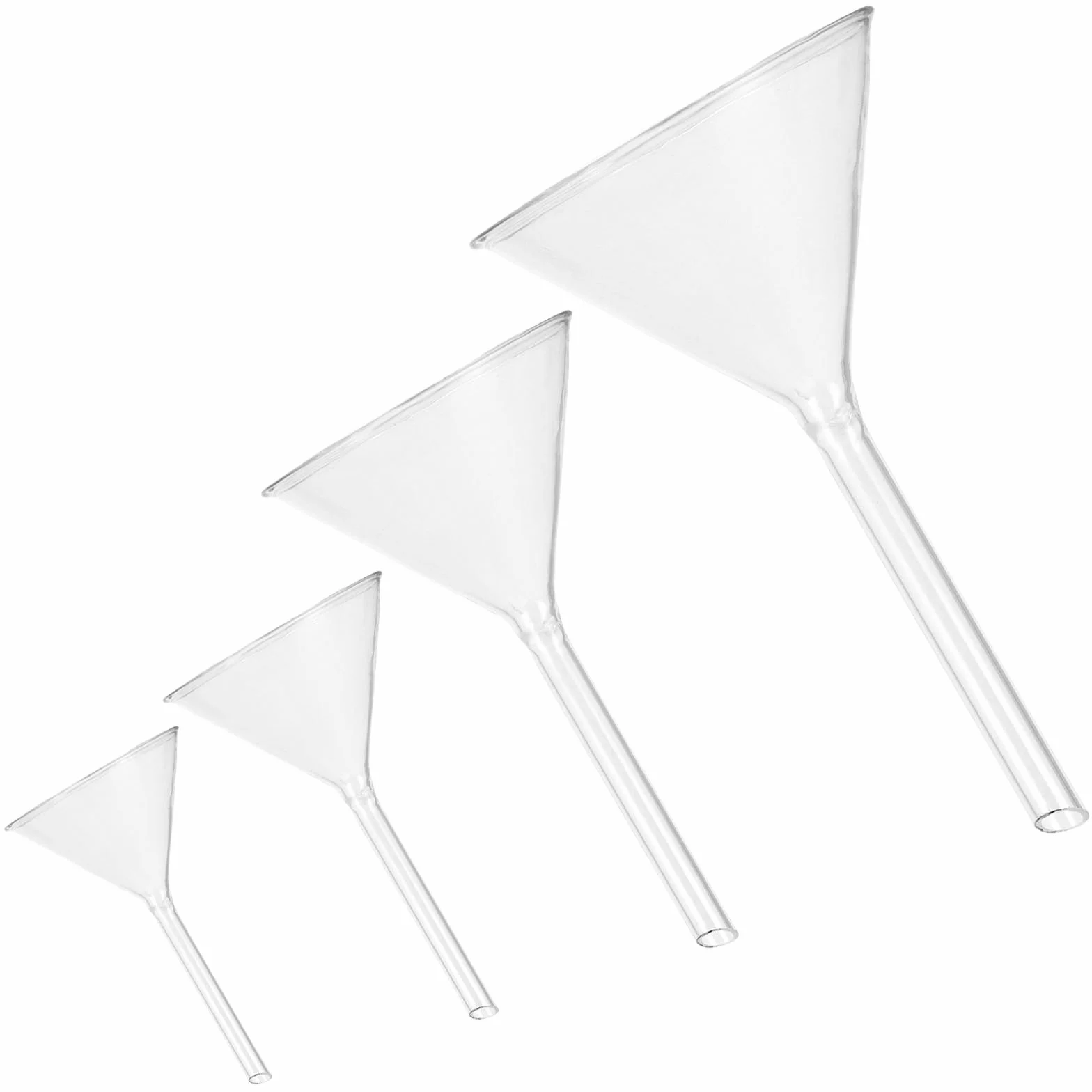 CHILDWEET Embudo de Vidrio de Laboratorio para Transferencia Precisa de Cuello Corto 4 Piezas Reutilizable y Ecológico Adecuado para Experimentos Químicos y Botellas Pequeñas