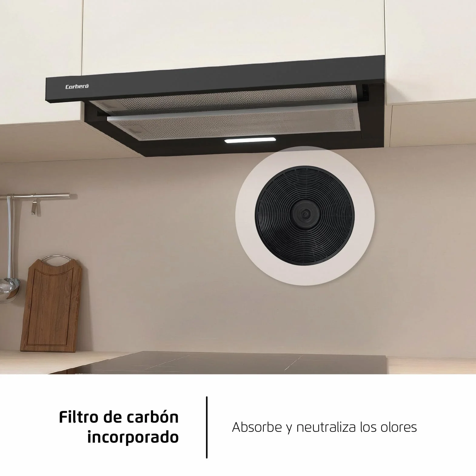 Corberó Campana Extractora Telescópica 60cm VINSON636B 387,6 m3/h 58 dB 36,5 W LED Negro