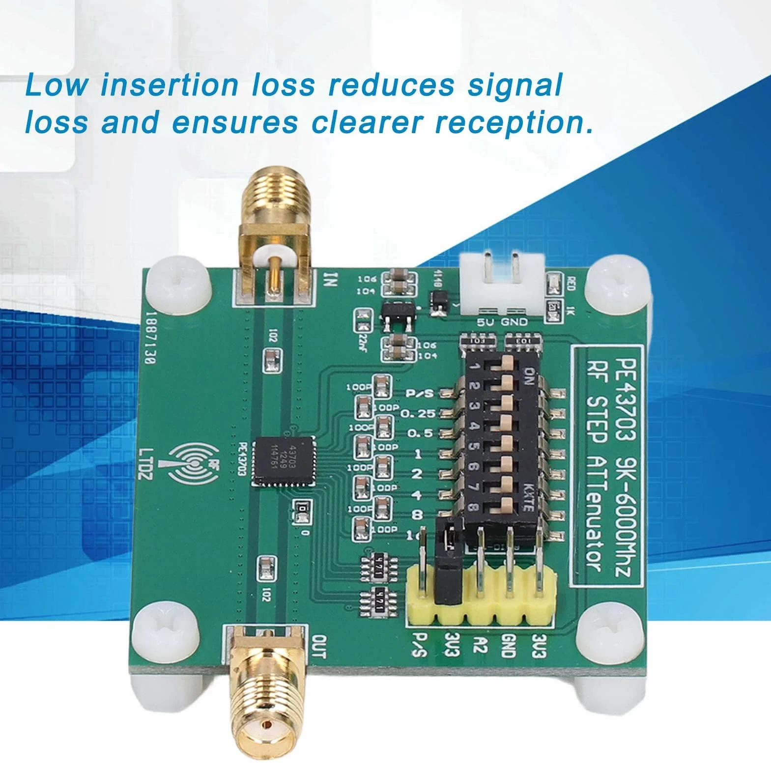 Módulo Atenuador Digital RF 9K-4GHz Atenuación Programable 0.25dB a 31.75dB PCB Puerto Serie Paralelo