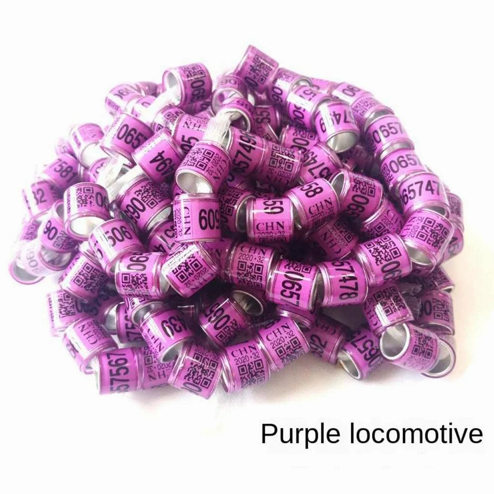 Identificación mediante anillas para aves, Anillos abiertos de aluminio for patas pájaros y palomas con números impresos, 8 mm, color morado, paquete 100(5 Set Ofpurple)