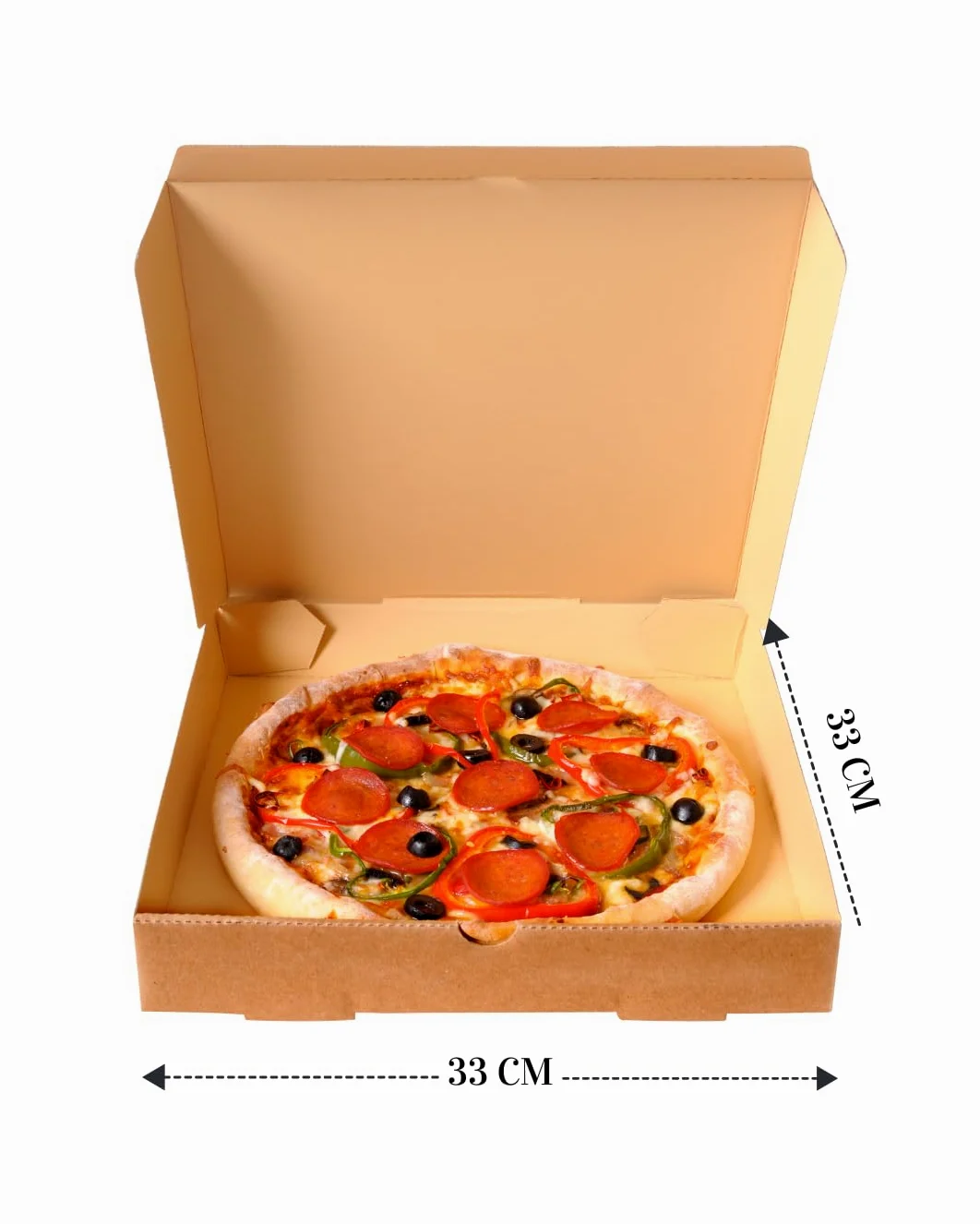 Genérico COMMERCE ESSENTIALS - Cajas para Pizza, 33x33 cm, Cartón Kraft de celulosa Pack de 100 Unidades, Tapa Plegable
