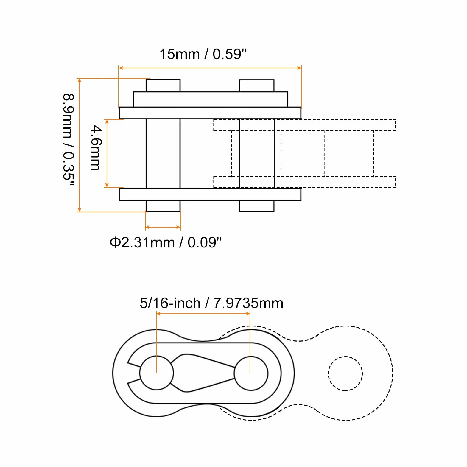Cadena Maestro Conector Enlace Rodillo 5/16" Paso Carbón Acero Estándar 05B