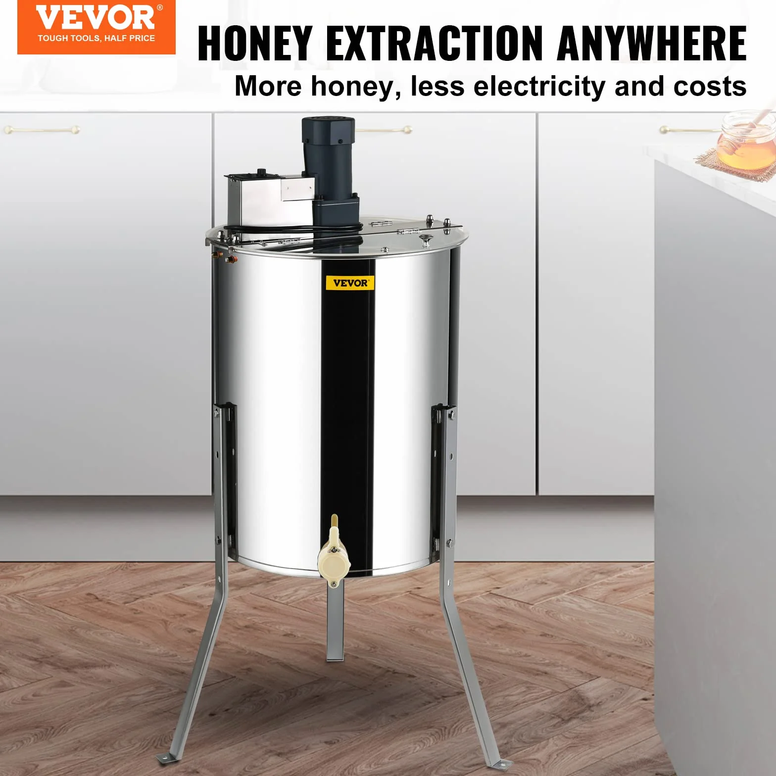 VEVOR Extractor de Miel Eléctrico 4/8 Marcos Centrífuga Separador de Miel 140 W de Acero Inoxidable con Tapa Adecuado para Nido de Abejas Tamaño Profundo 48 x 23 cm Mediano 48 x 16 cm Altura Ajustable