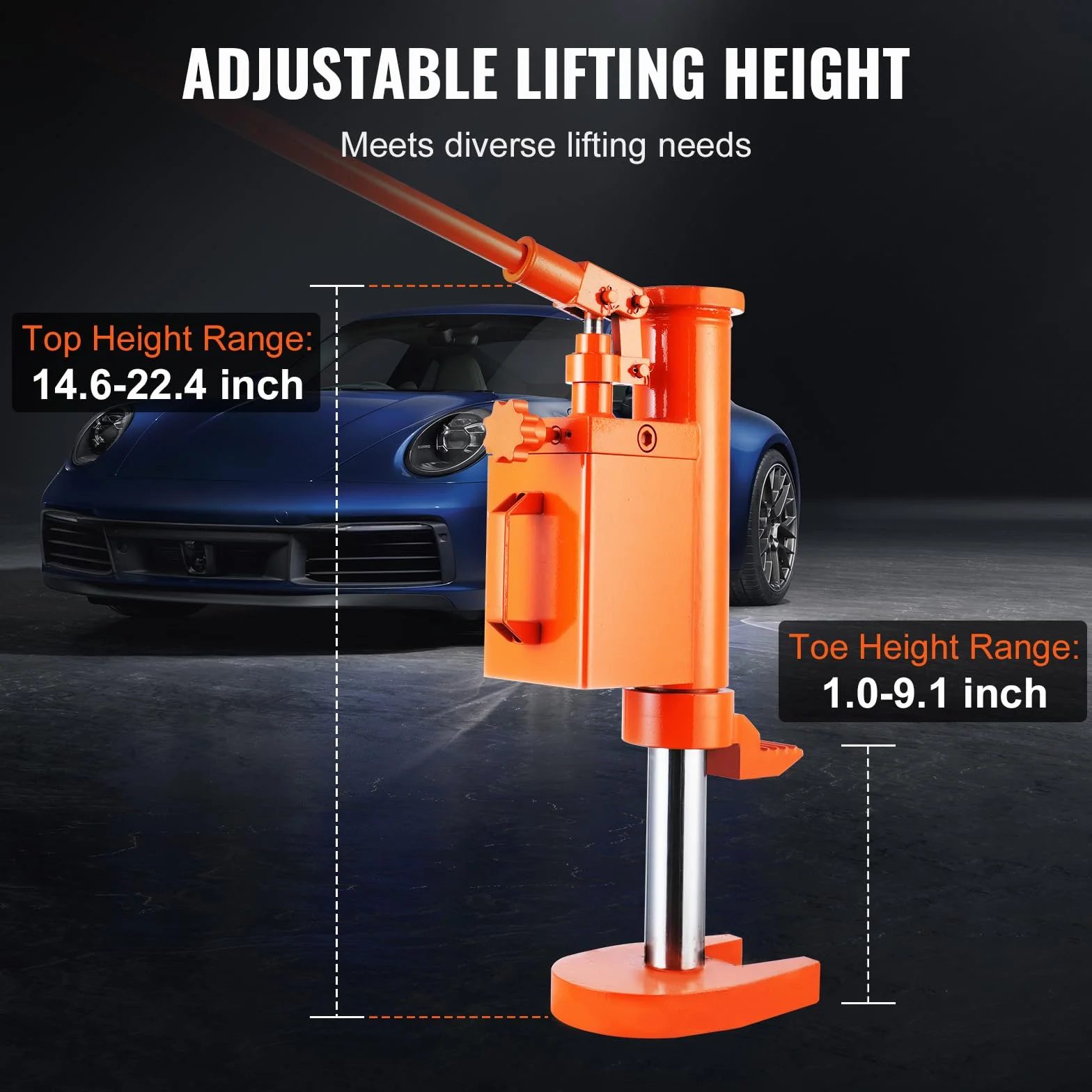 VEVOR Gato de Pierna Hidráulico 5 T para Máquina - Capacidad de Elevación 10 T Superior, Altura de Pierna 25-230 mm, Altura Superior 370-570 mm - para Maquinaria De Elevación e Industria
