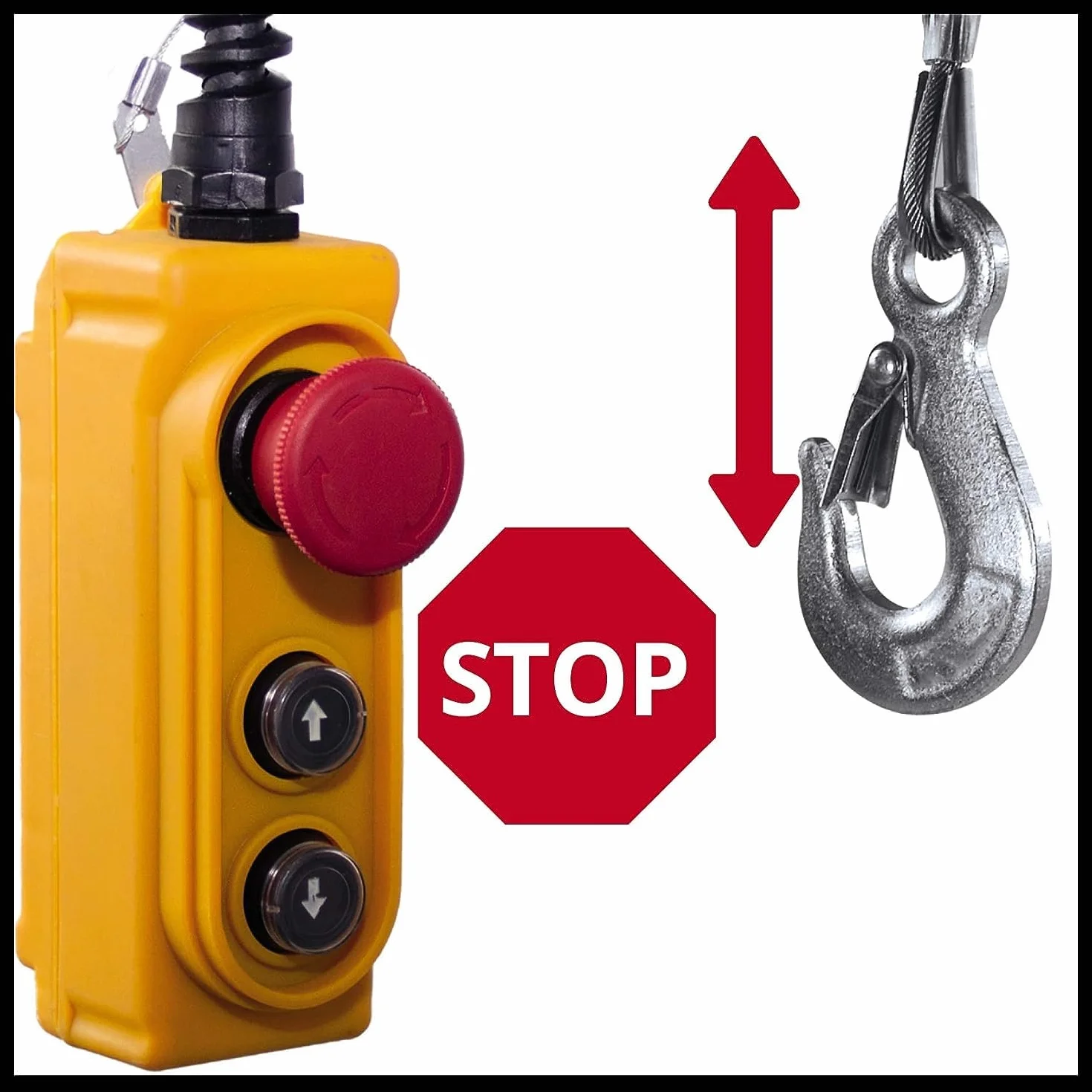 Einhell Elevador de cable TC-EH 1000 (1600 W, hasta 500 kg a 18 m, hasta 999 kg a 9 m, incluye polea guía y barra de seguridad, cable de 18 m y 6 mm de diámetro, 2 abrazaderas dobles para el montaje)