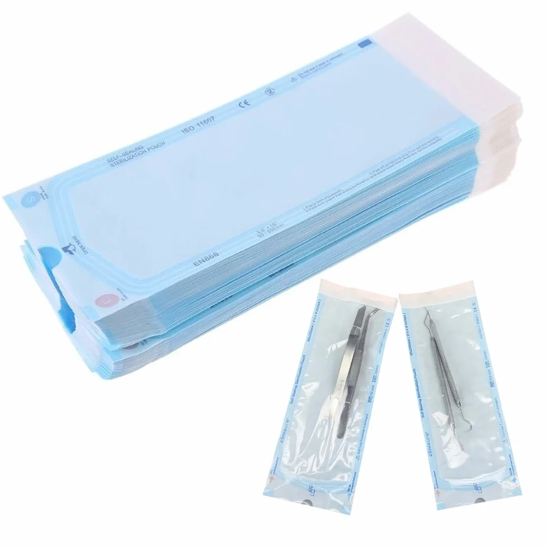 YUZNA Bolsas de Esterilización Desechables 100 unidades Cierre Autoadhesivo 9 x 26 cm para Autoclaves