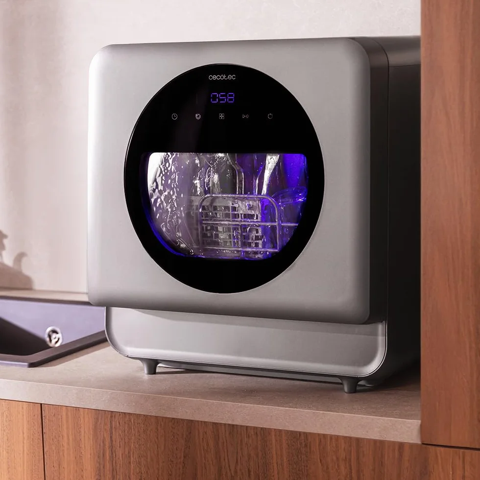 Cecotec Lavavajillas Compacto Libre Instalación Sobremesa Bolero Aguazero 1150 Dark, 3 Cubiertos, 6 Programas, Touch Control, Dark Inox